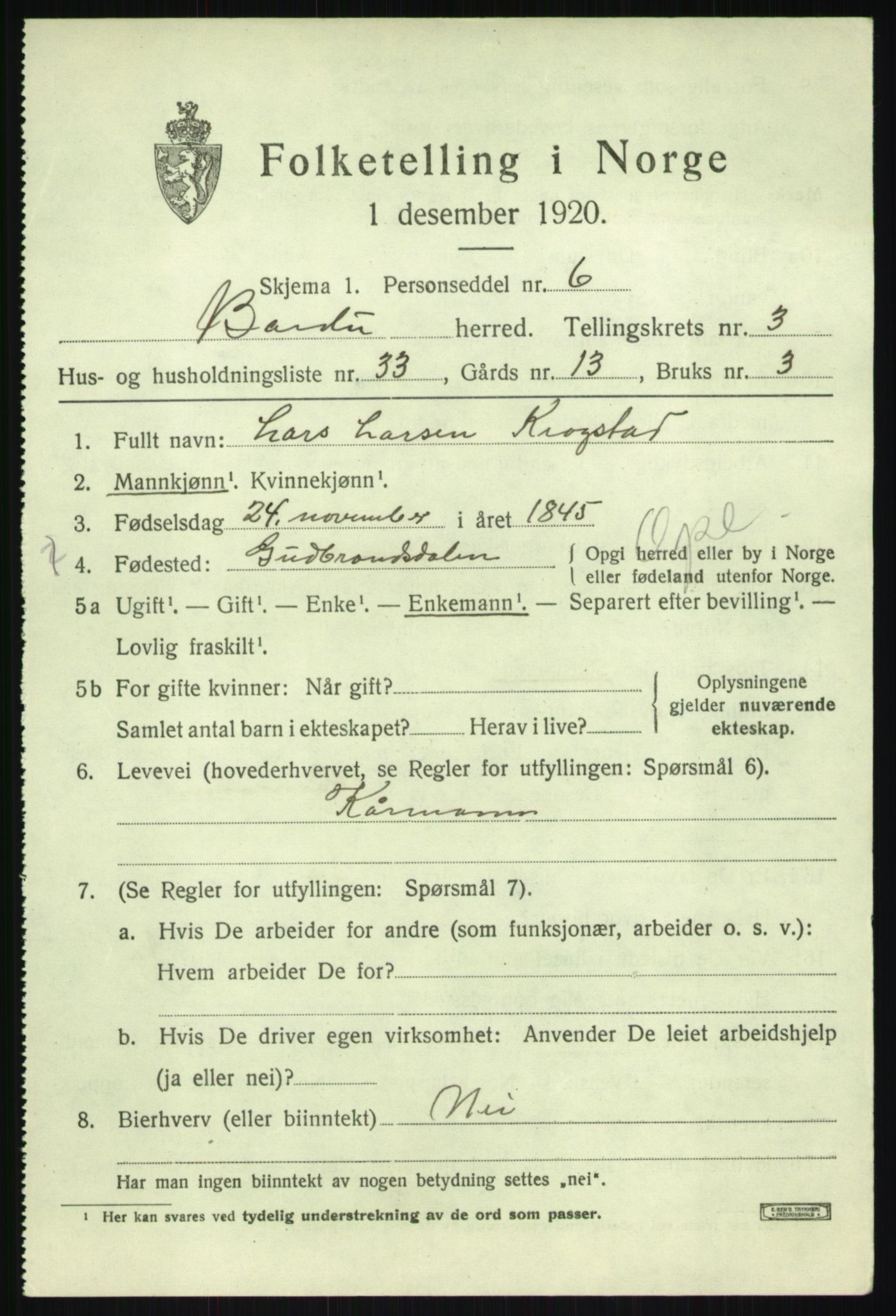 SATØ, 1920 census for Bardu, 1920, p. 1630