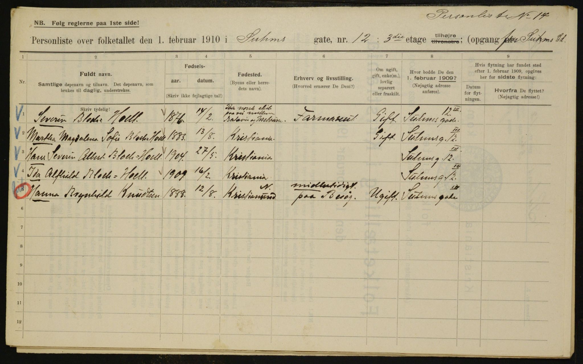 OBA, Municipal Census 1910 for Kristiania, 1910, p. 99273