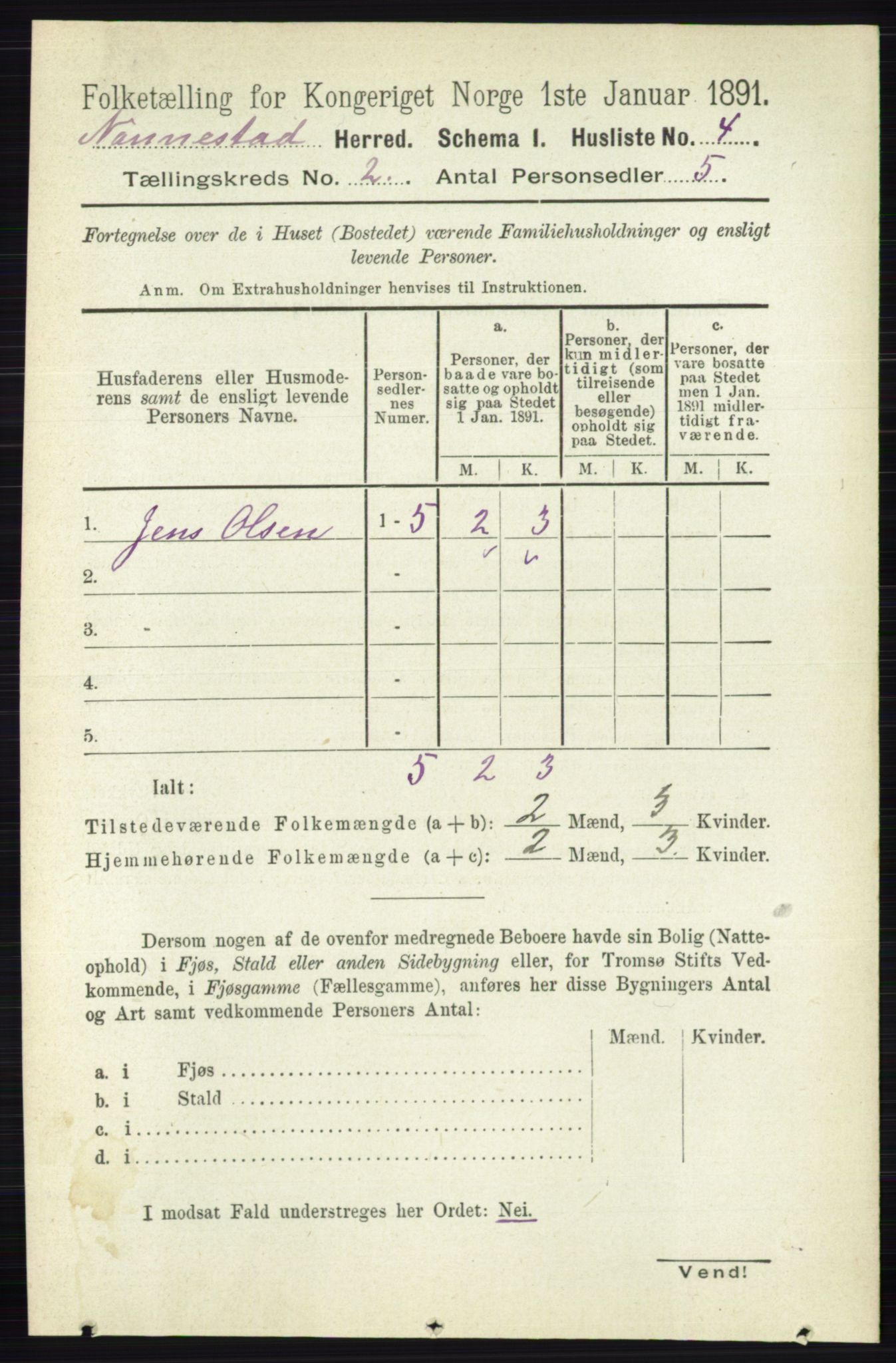 RA, 1891 census for 0238 Nannestad, 1891, p. 823