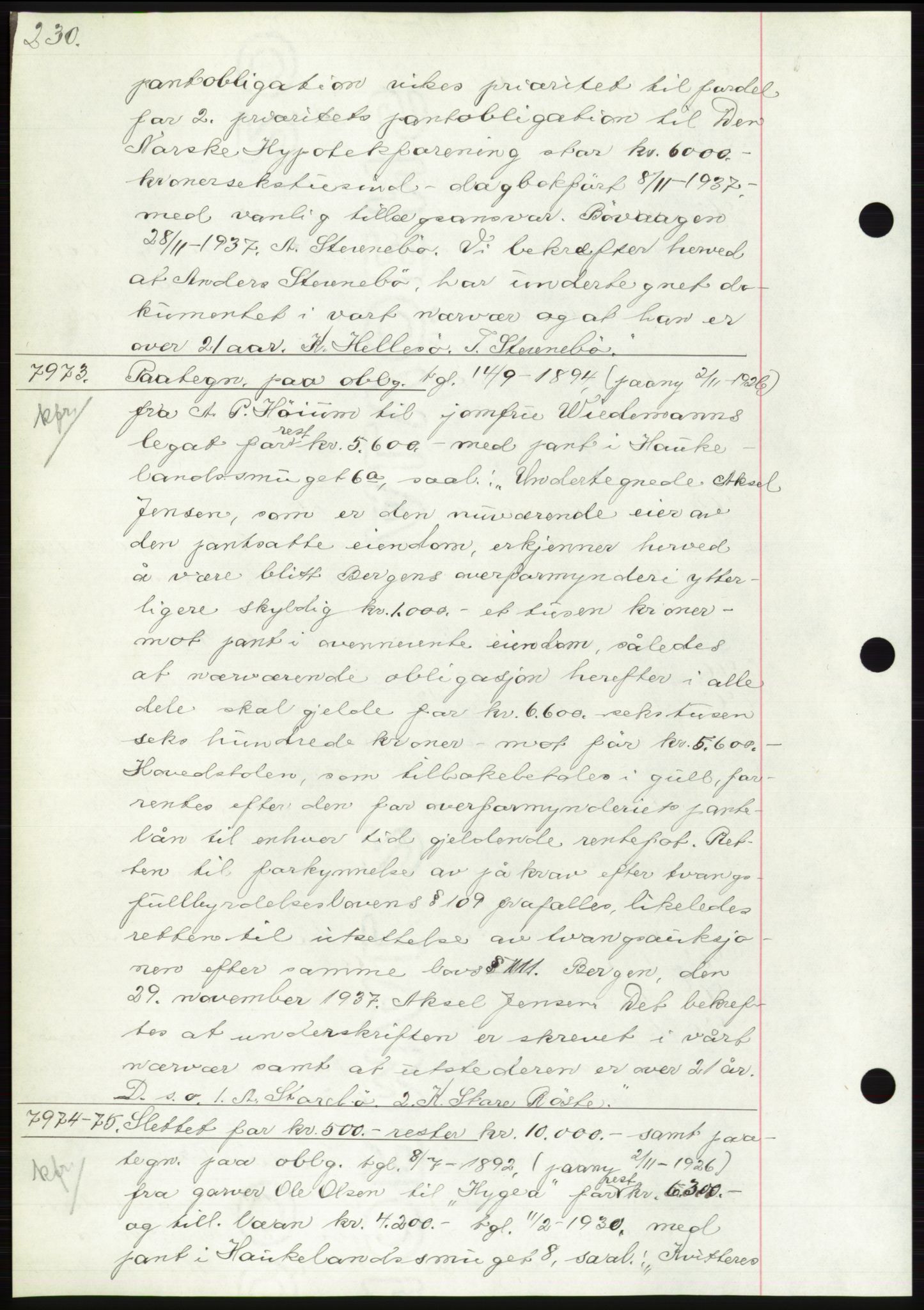 Byfogd og Byskriver i Bergen, AV/SAB-A-3401/03: Mortgage book no. C 5, 1937-1937, Diary no: : 7973/1937