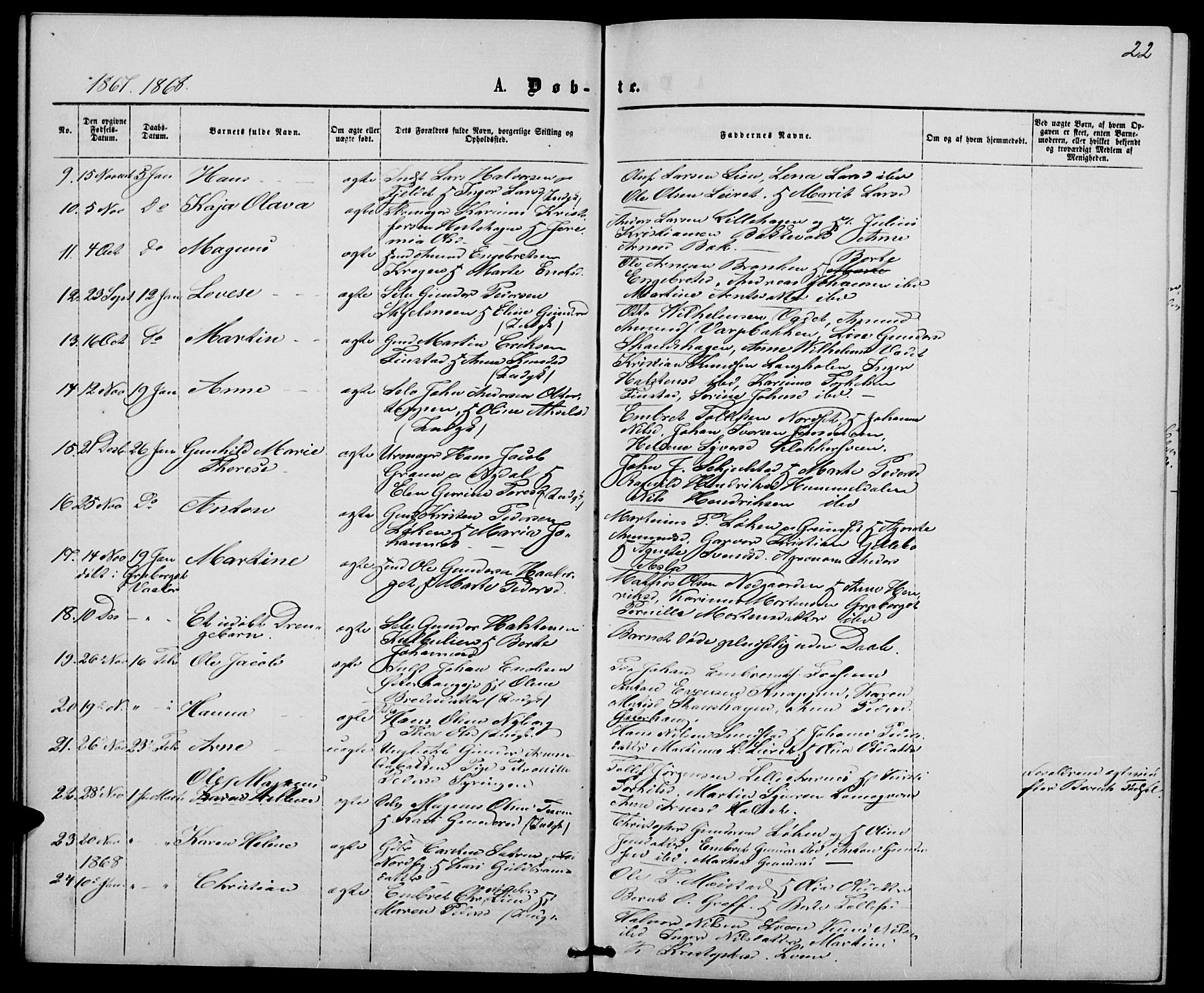 Elverum prestekontor, AV/SAH-PREST-044/H/Ha/Hab/L0004: Parish register (copy) no. 4, 1866-1874, p. 22