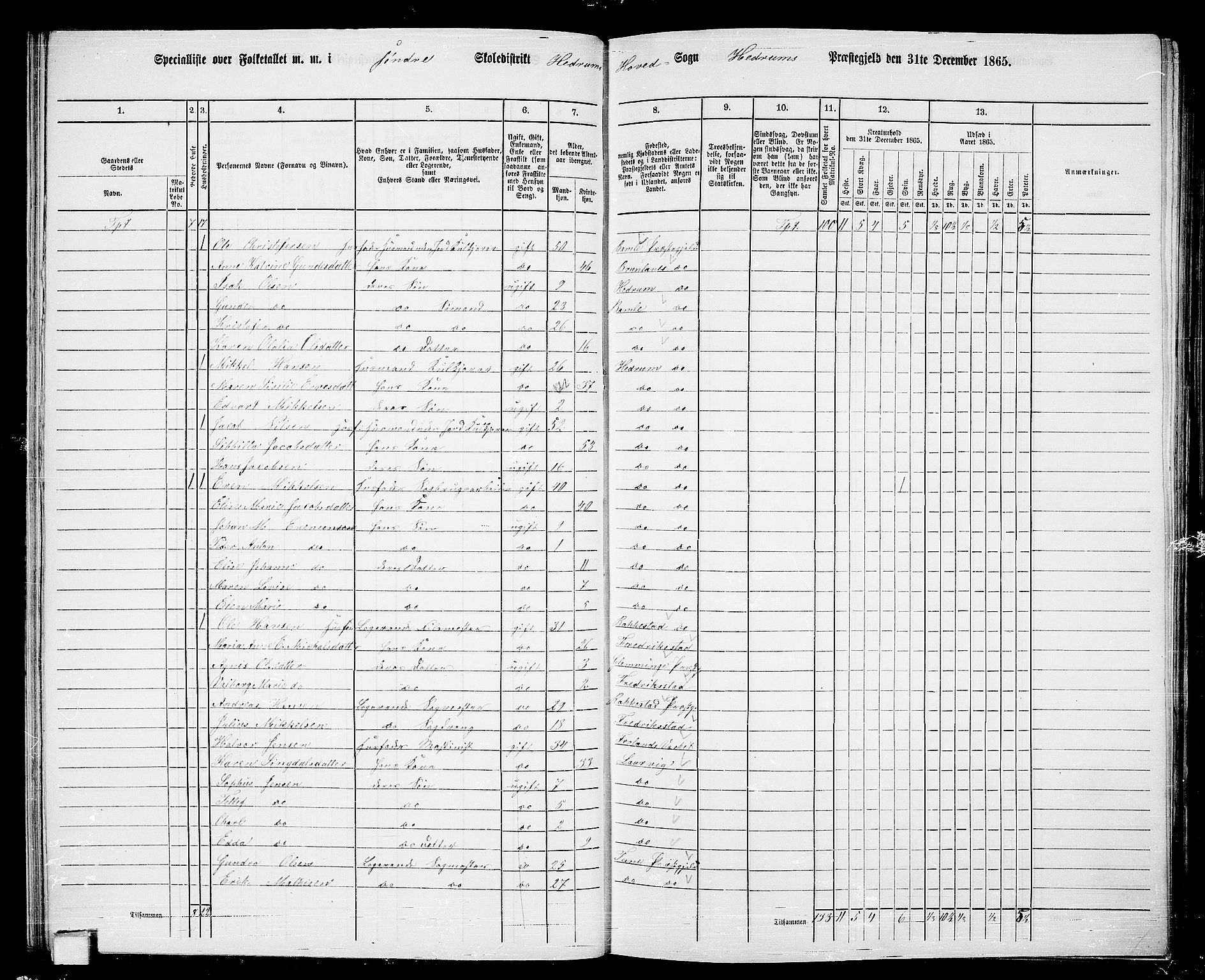 RA, 1865 census for Hedrum, 1865, p. 35