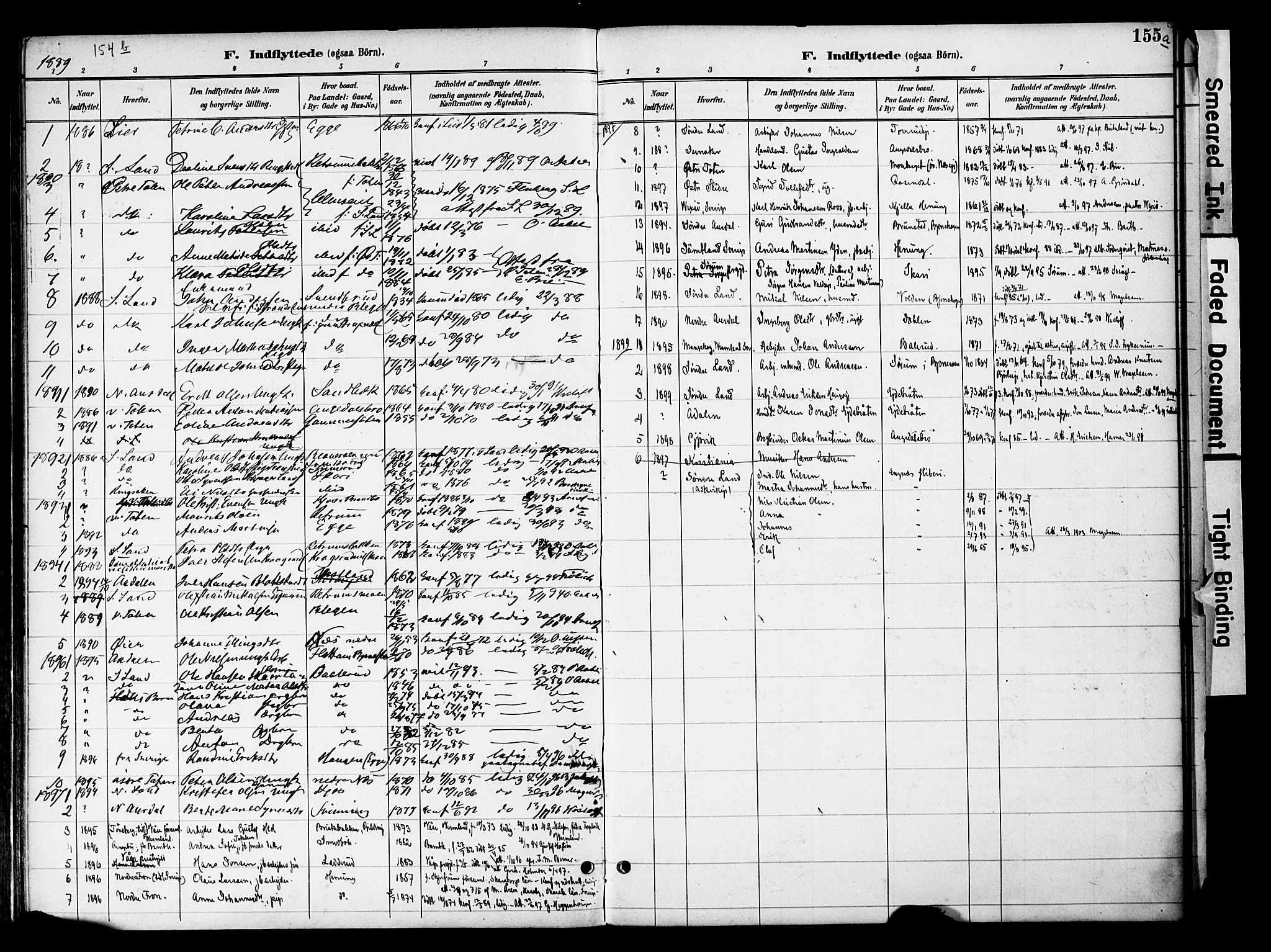 Gran prestekontor, SAH/PREST-112/H/Ha/Haa/L0020: Parish register (official) no. 20, 1889-1899, p. 155