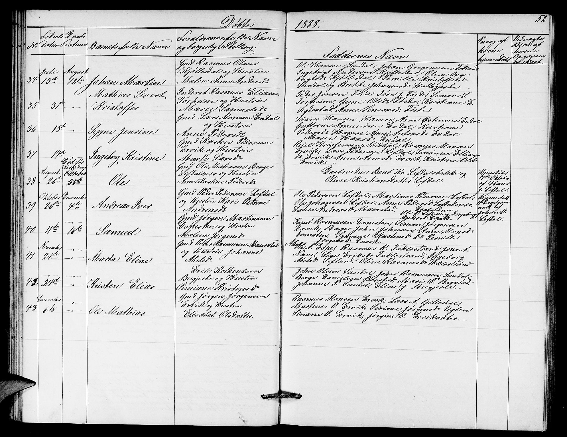 Davik sokneprestembete, AV/SAB-A-79701/H/Hab/Haba/L0001: Parish register (copy) no. A 1, 1866-1889, p. 52