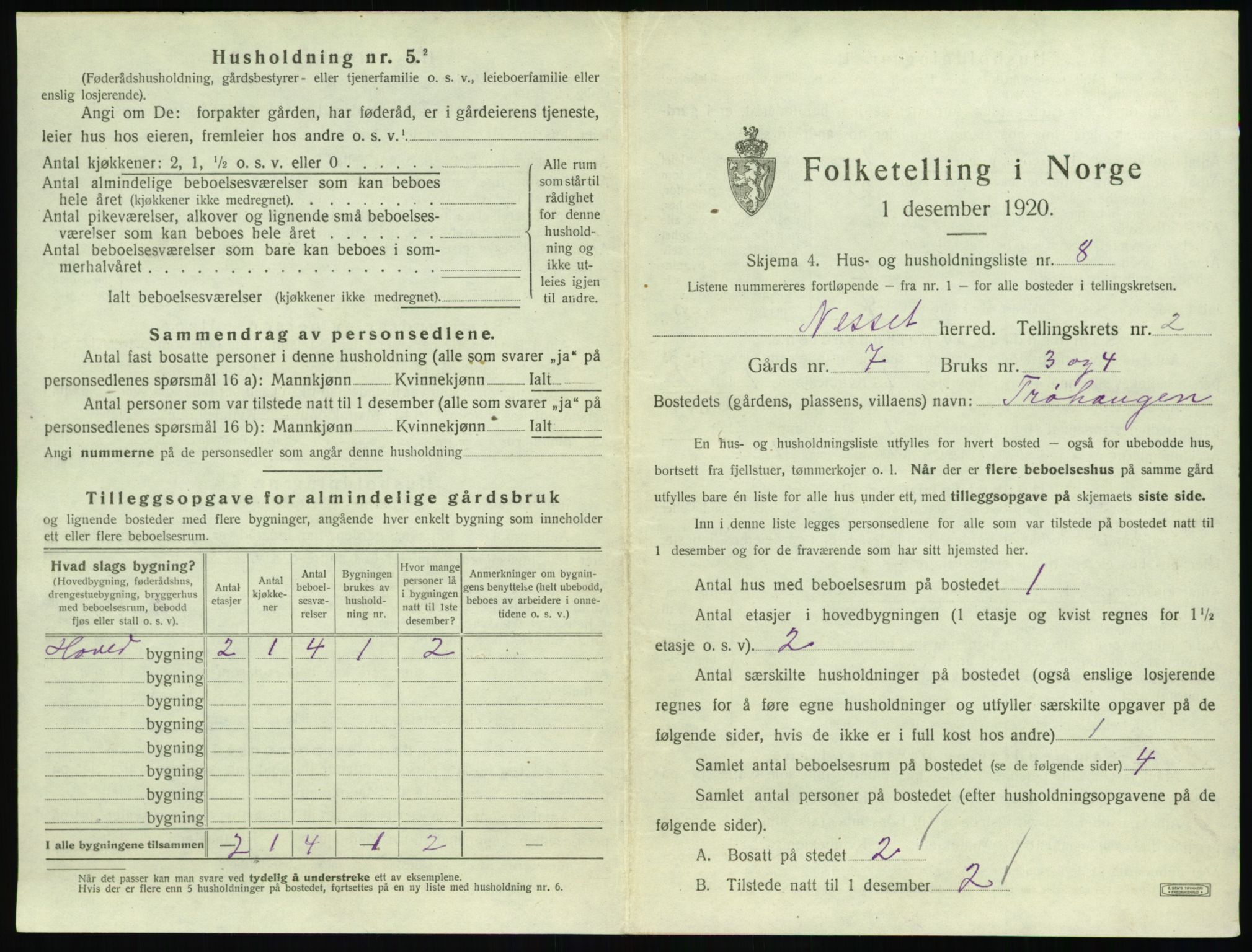 SAT, 1920 census for Nesset, 1920, p. 112