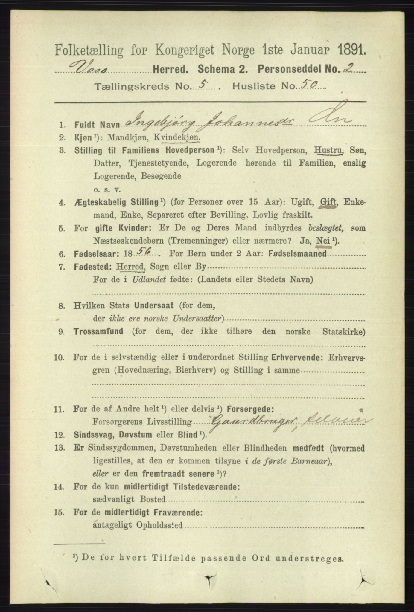 RA, 1891 census for 1235 Voss, 1891, p. 2978