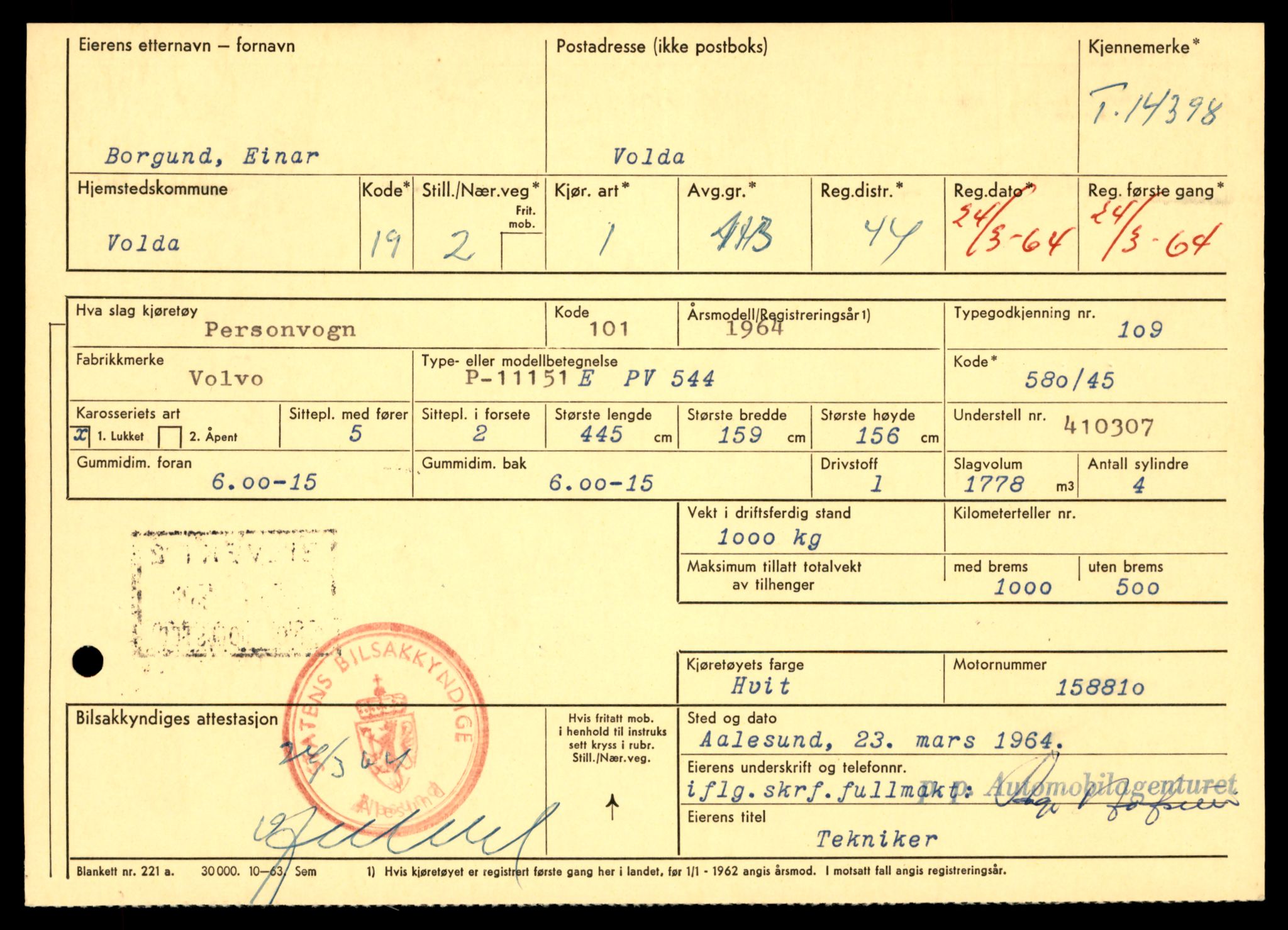 Møre og Romsdal vegkontor - Ålesund trafikkstasjon, AV/SAT-A-4099/F/Fe/L0045: Registreringskort for kjøretøy T 14320 - T 14444, 1927-1998, p. 2015