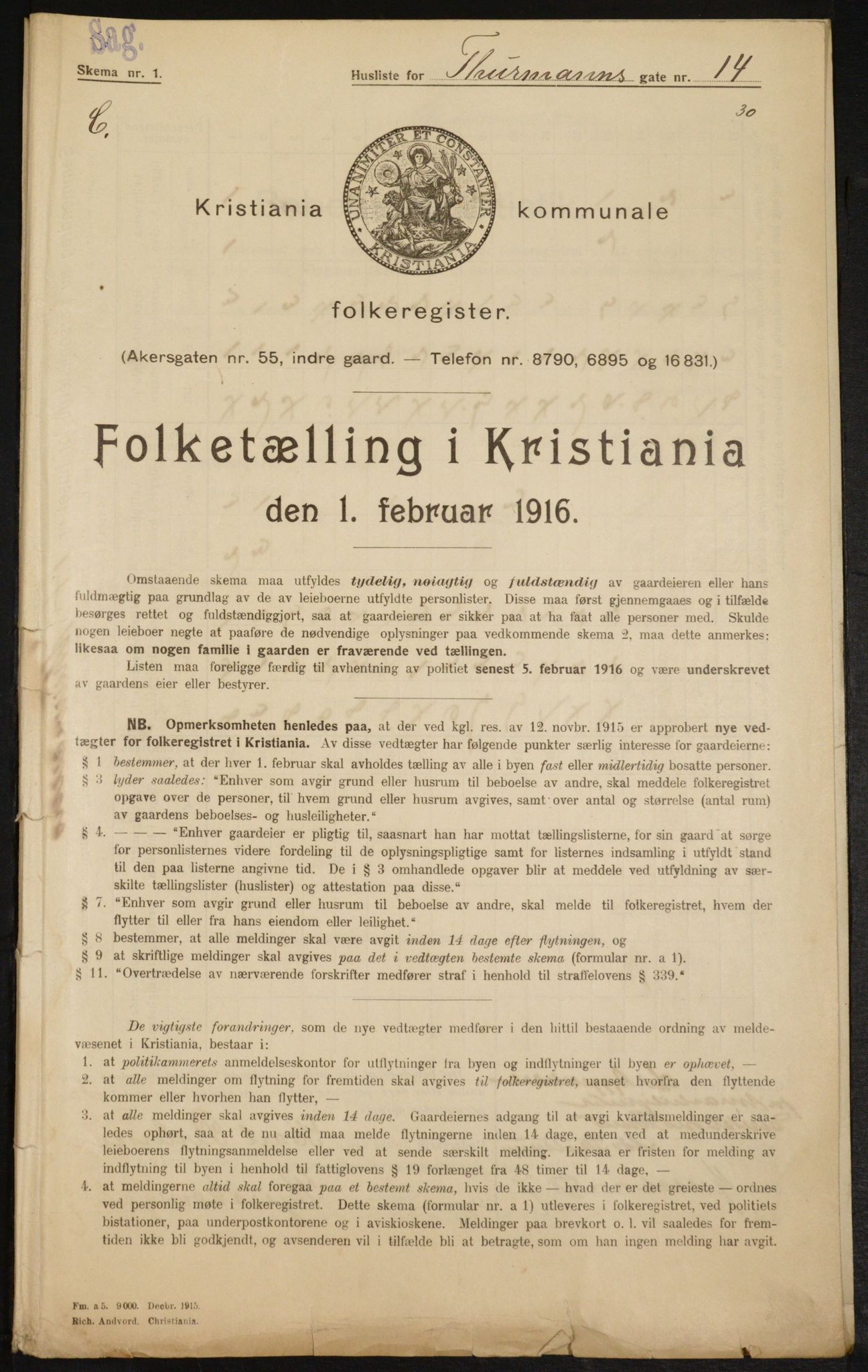 OBA, Municipal Census 1916 for Kristiania, 1916, p. 114412