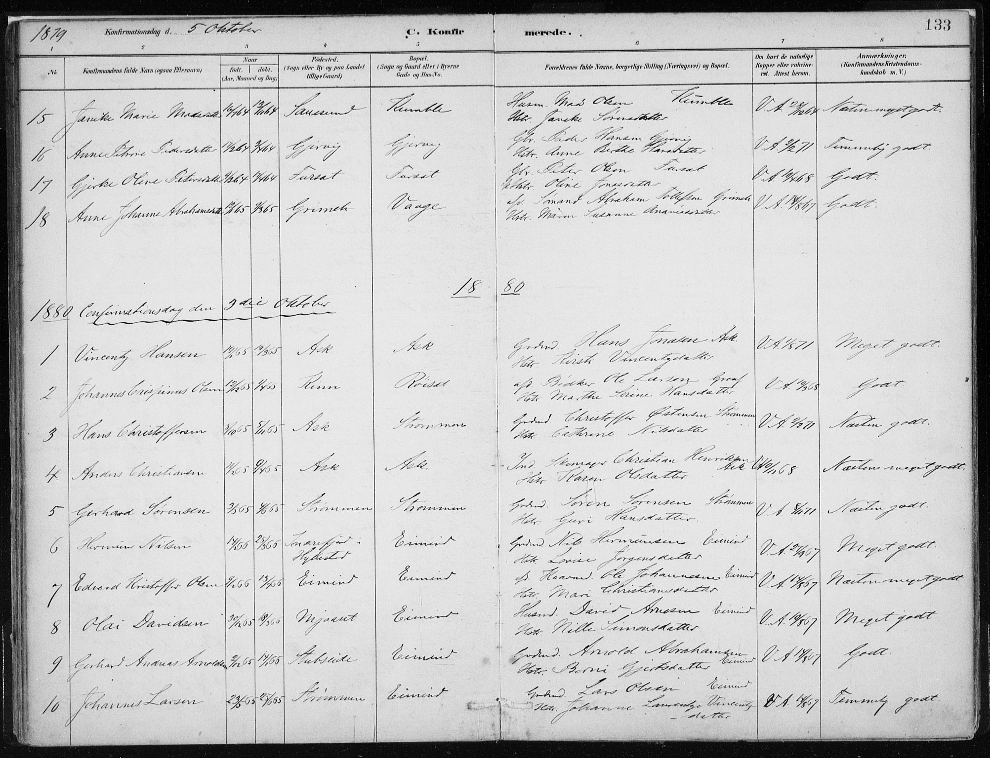 Askvoll sokneprestembete, SAB/A-79501/H/Haa/Haab/L0002: Parish register (official) no. B 2, 1879-1909, p. 133