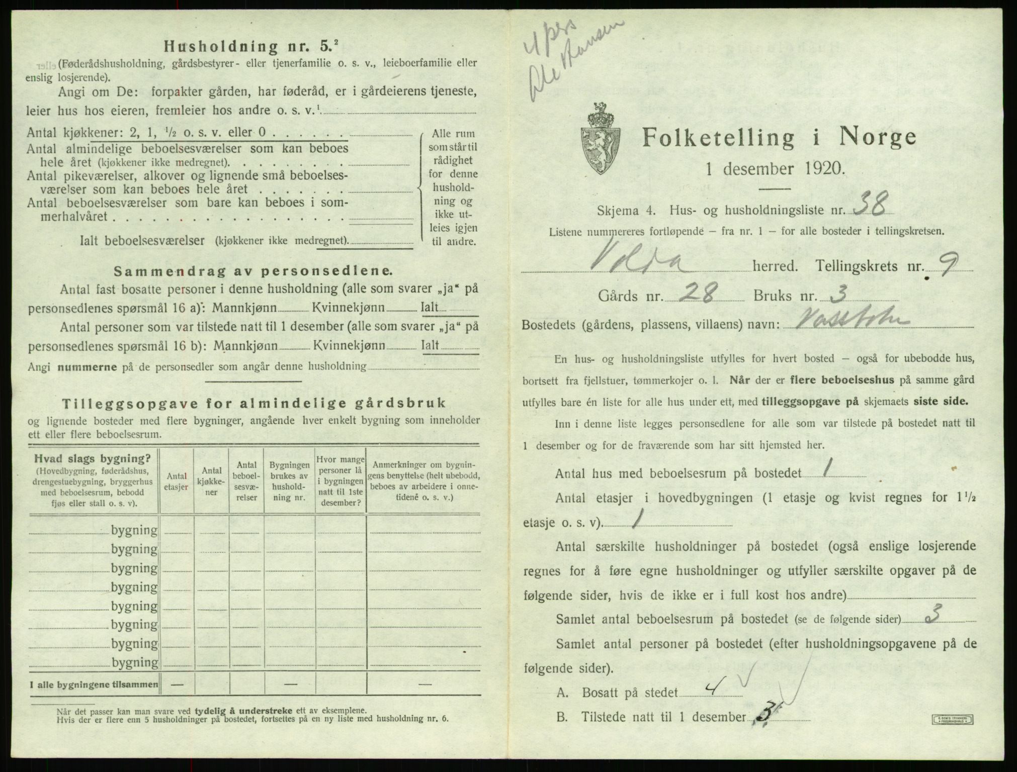 SAT, 1920 census for Volda, 1920, p. 844