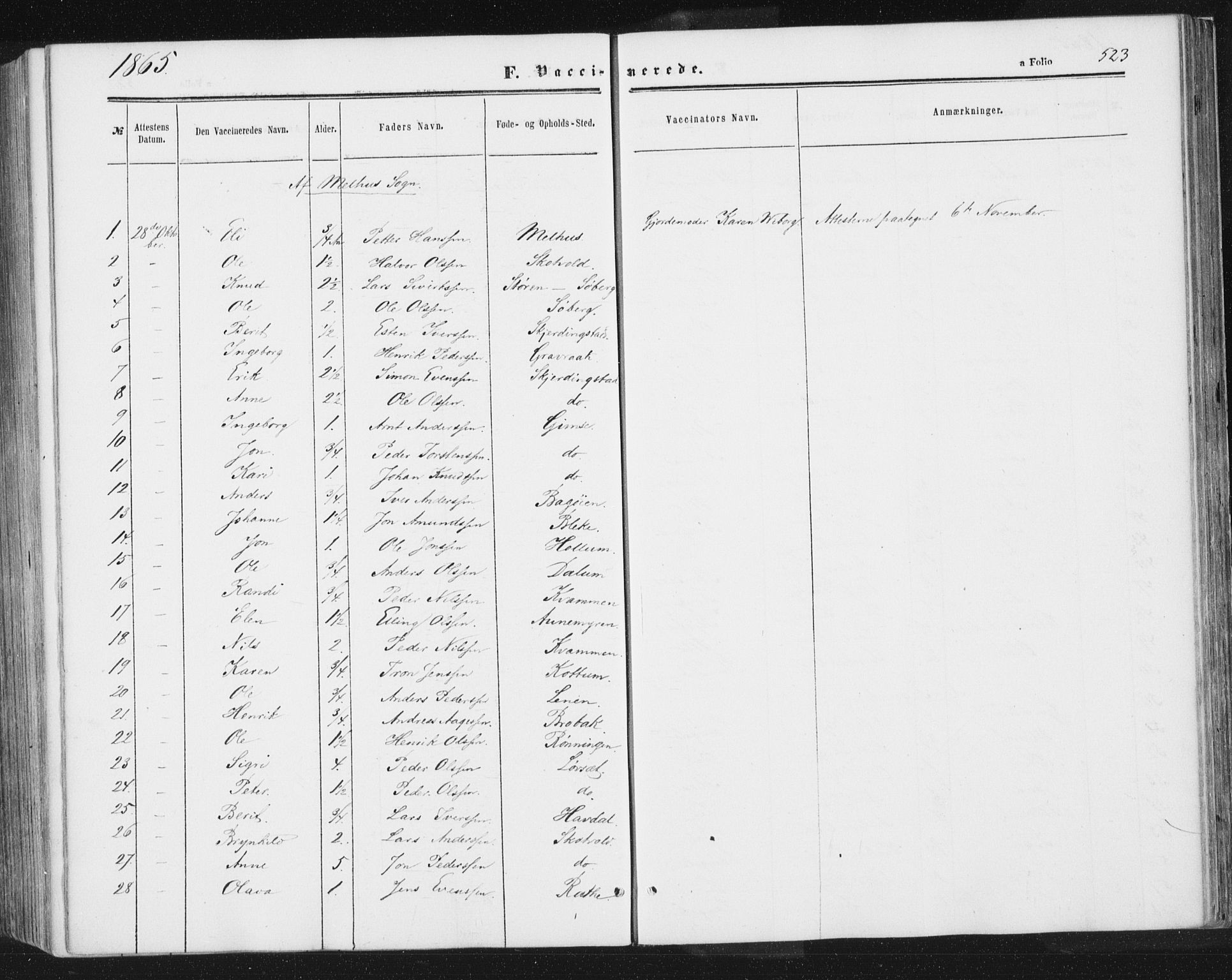 Ministerialprotokoller, klokkerbøker og fødselsregistre - Sør-Trøndelag, SAT/A-1456/691/L1077: Parish register (official) no. 691A09, 1862-1873, p. 523