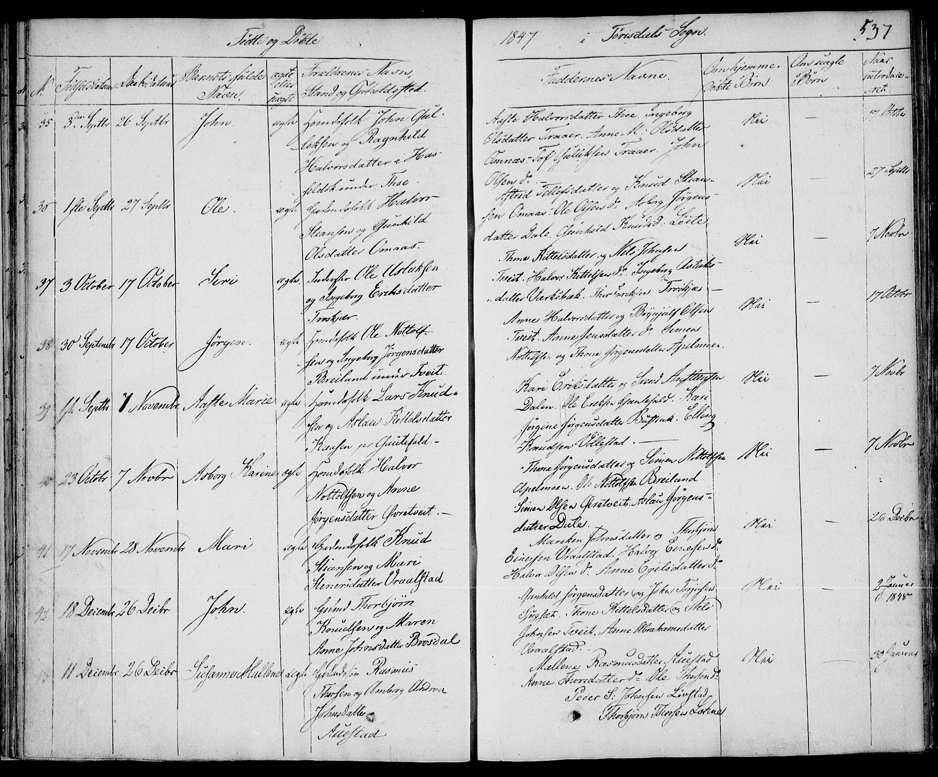 Drangedal kirkebøker, SAKO/A-258/F/Fa/L0007b: Parish register (official) no. 7b, 1837-1856, p. 537