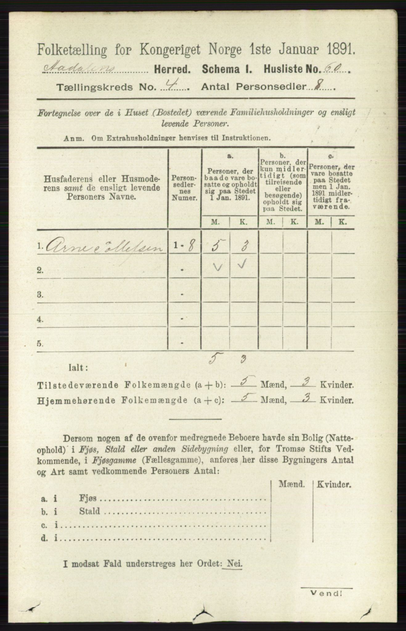 RA, 1891 census for 0614 Ådal, 1891, p. 1510