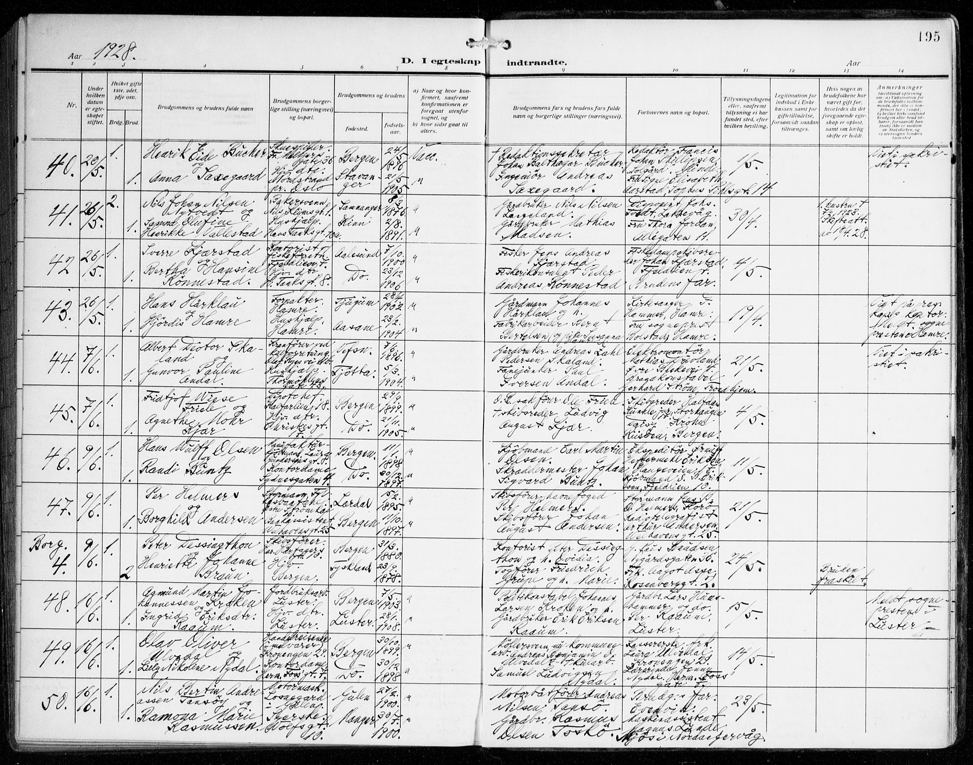 Johanneskirken sokneprestembete, SAB/A-76001/H/Haa/L0013: Parish register (official) no. D 2, 1912-1929, p. 195