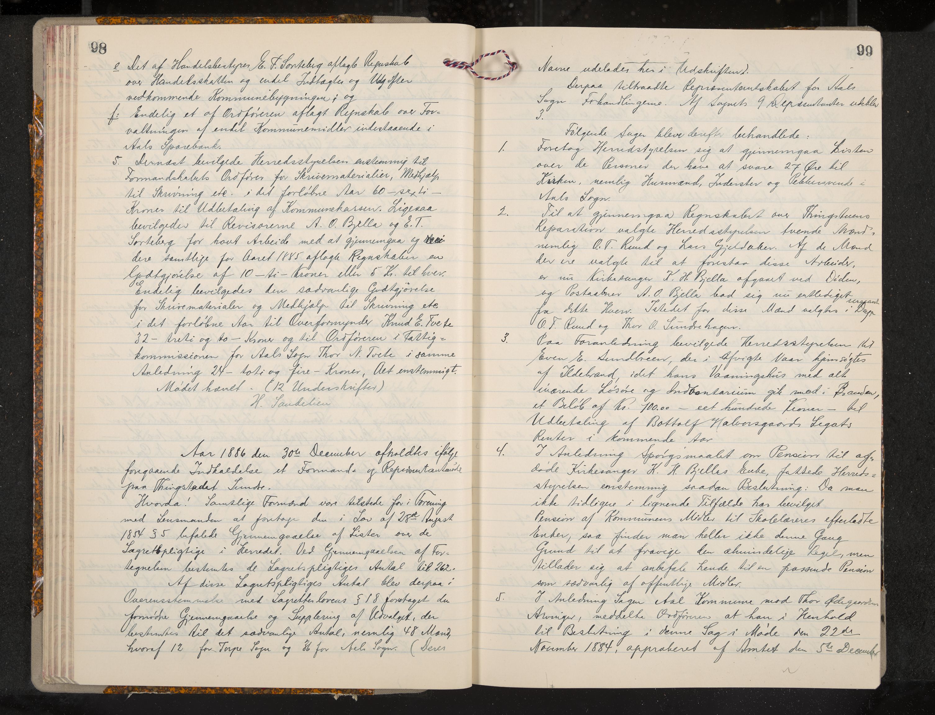 Ål formannskap og sentraladministrasjon, IKAK/0619021/A/Aa/L0004: Utskrift av møtebok, 1881-1901, p. 98-99