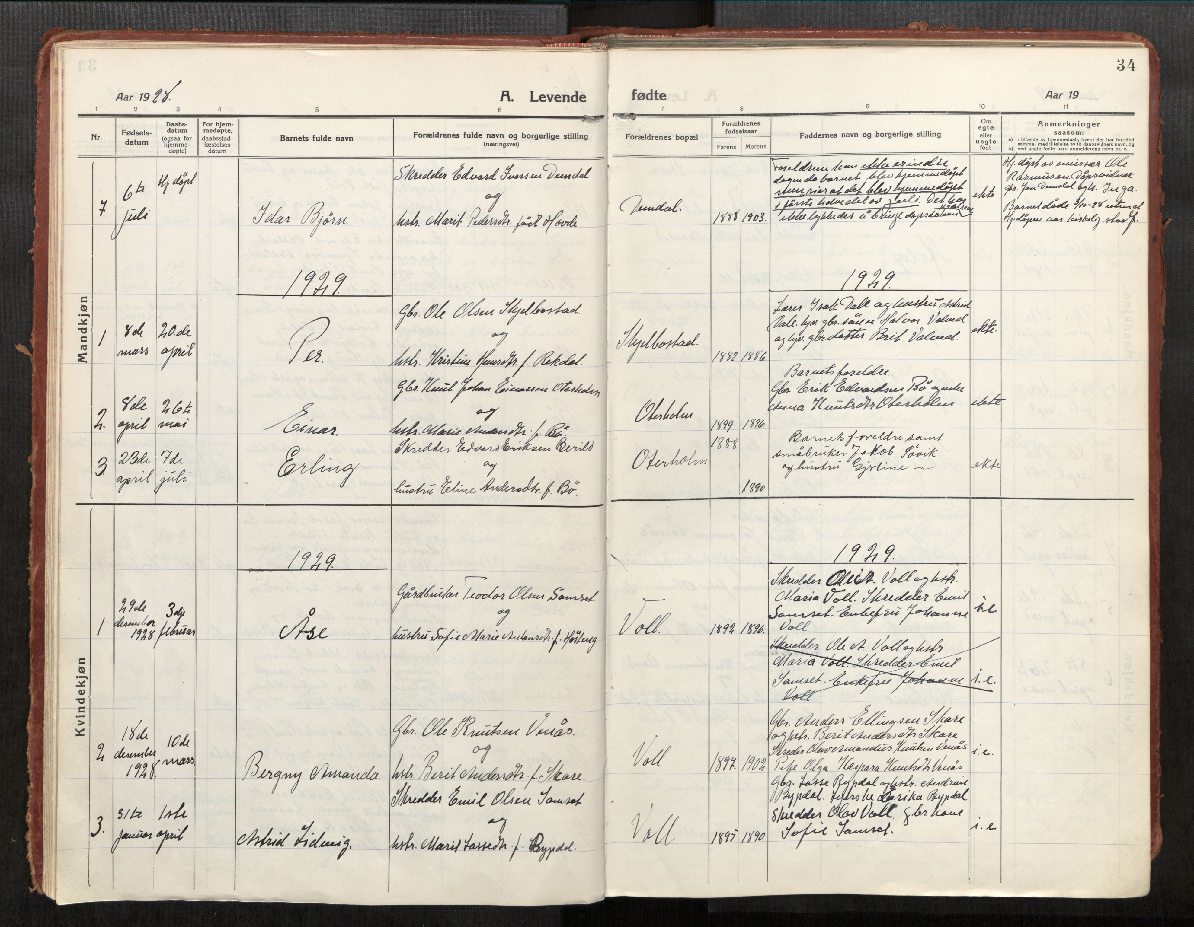 Eid sokneprestkontor, AV/SAT-A-1254: Parish register (official) no. 543A04, 1916-1956, p. 34