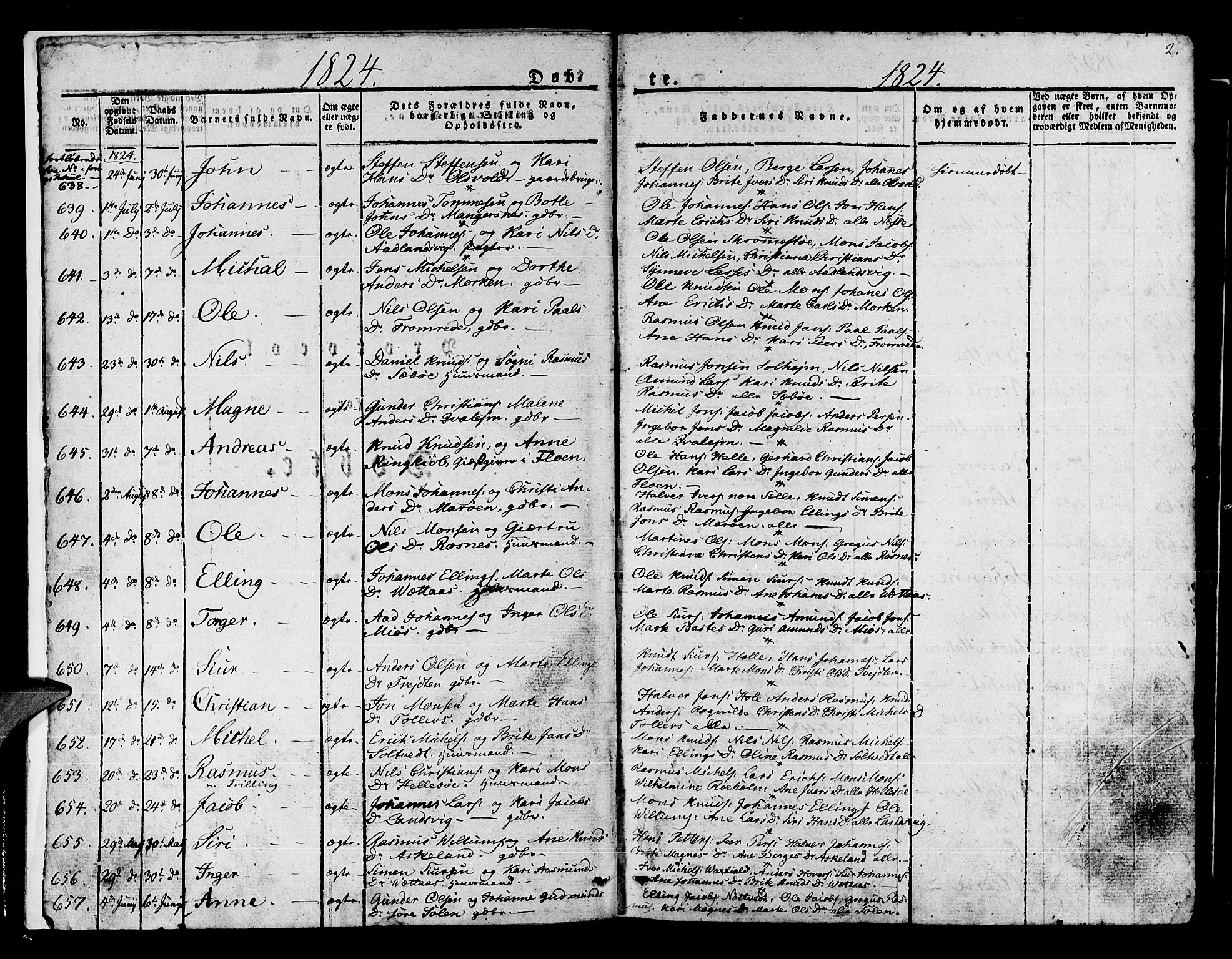 Manger sokneprestembete, SAB/A-76801/H/Haa: Parish register (official) no. A 4, 1824-1838, p. 2