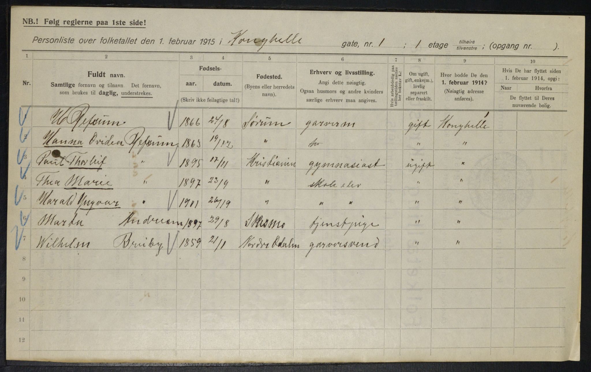 OBA, Municipal Census 1915 for Kristiania, 1915, p. 52177