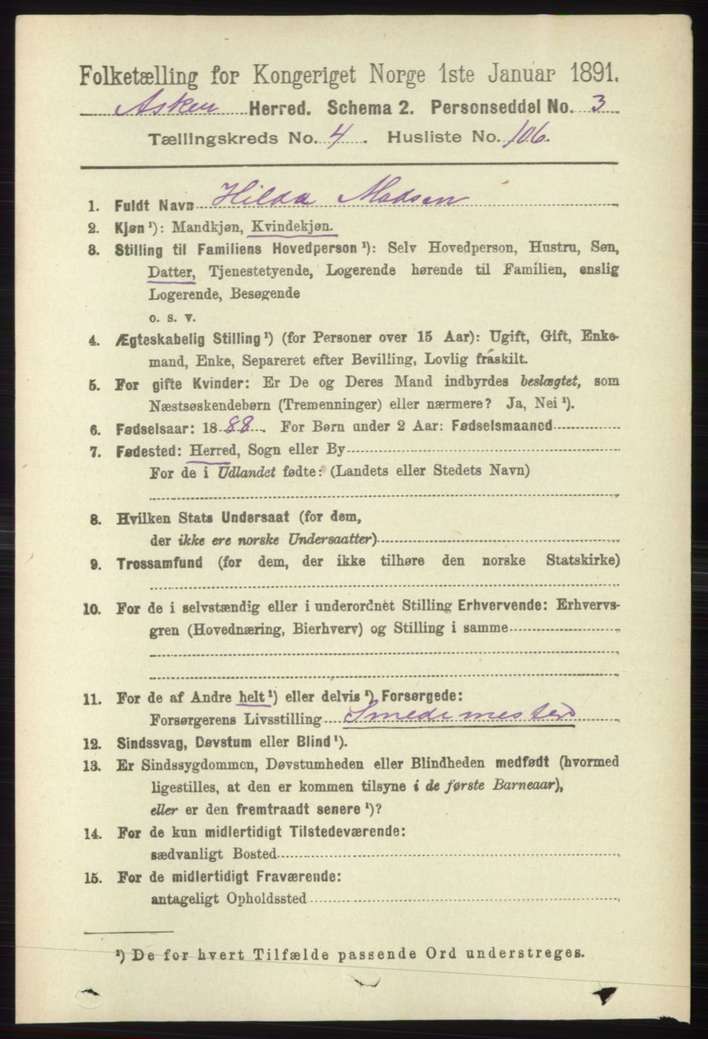 RA, 1891 census for 0220 Asker, 1891, p. 3627