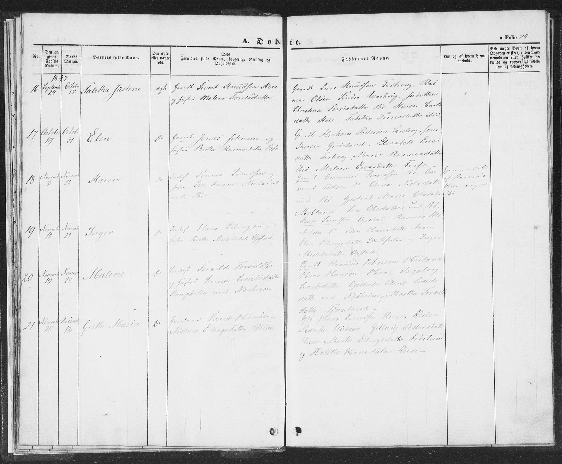 Hå sokneprestkontor, AV/SAST-A-101801/001/30BA/L0006: Parish register (official) no. A 5, 1842-1853, p. 24