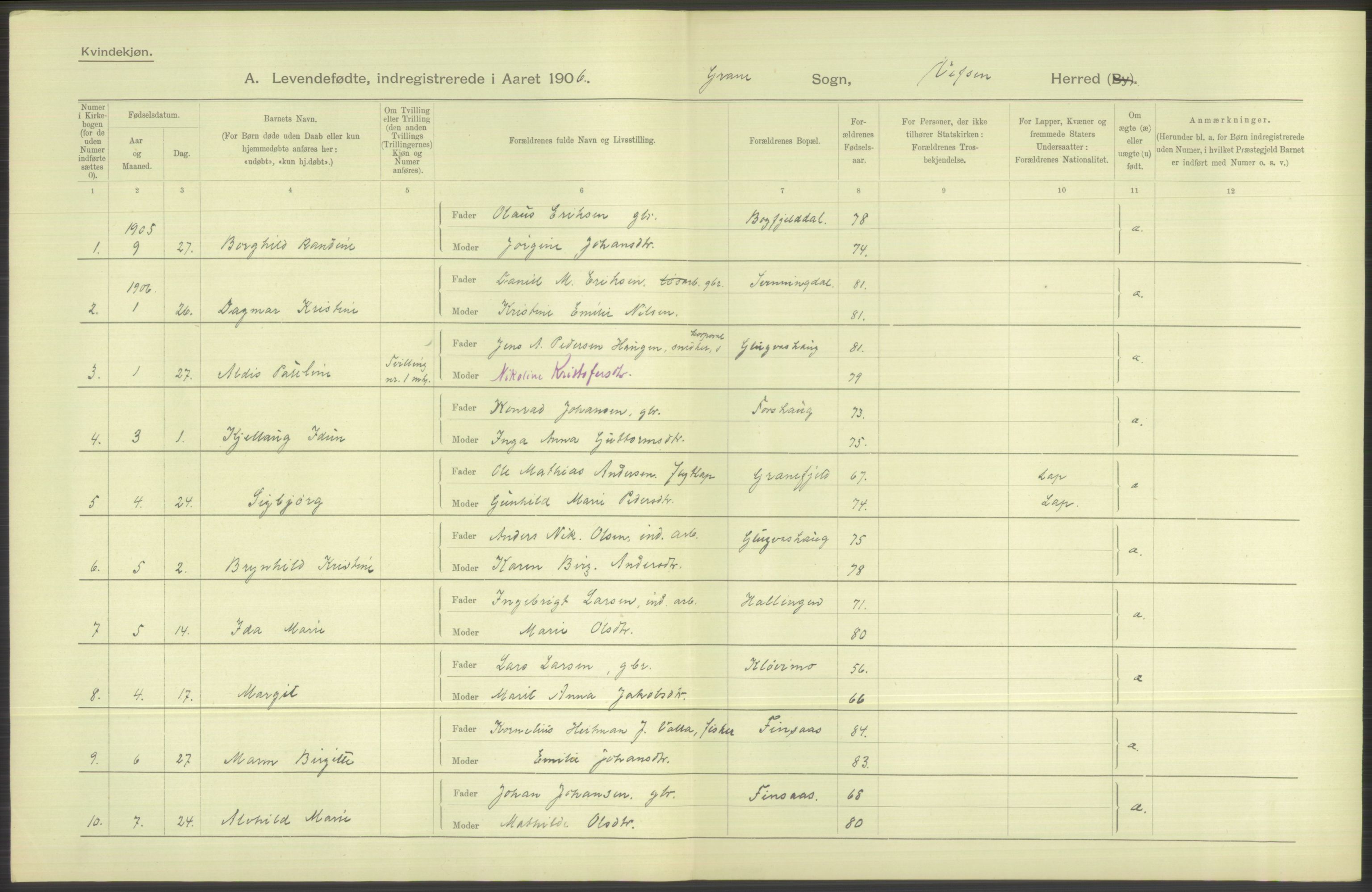 Statistisk sentralbyrå, Sosiodemografiske emner, Befolkning, AV/RA-S-2228/D/Df/Dfa/Dfad/L0043: Nordlands amt: Levendefødte menn og kvinner. Bygder., 1906, p. 60