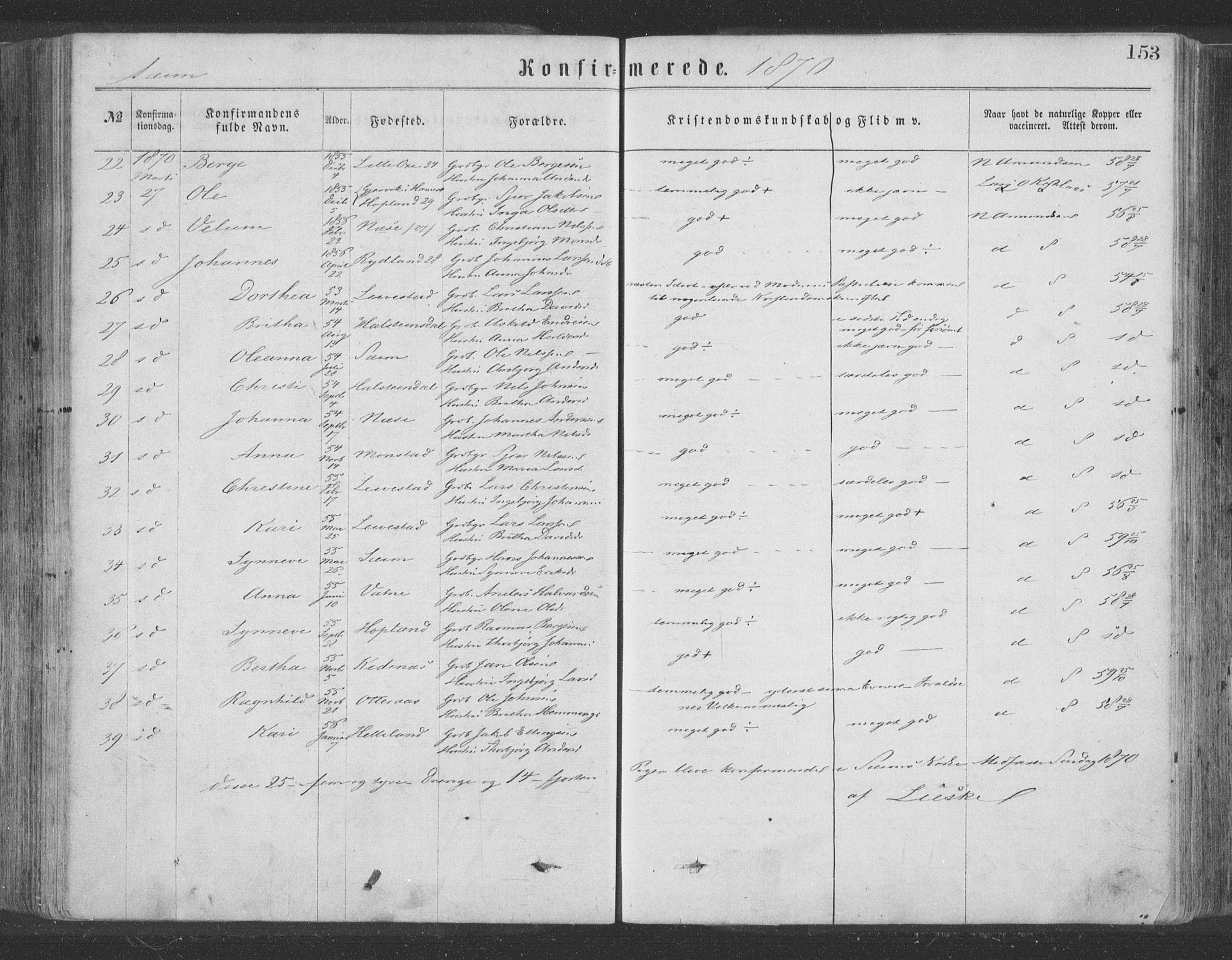 Hosanger sokneprestembete, AV/SAB-A-75801/H/Haa: Parish register (official) no. A 9, 1864-1876, p. 153