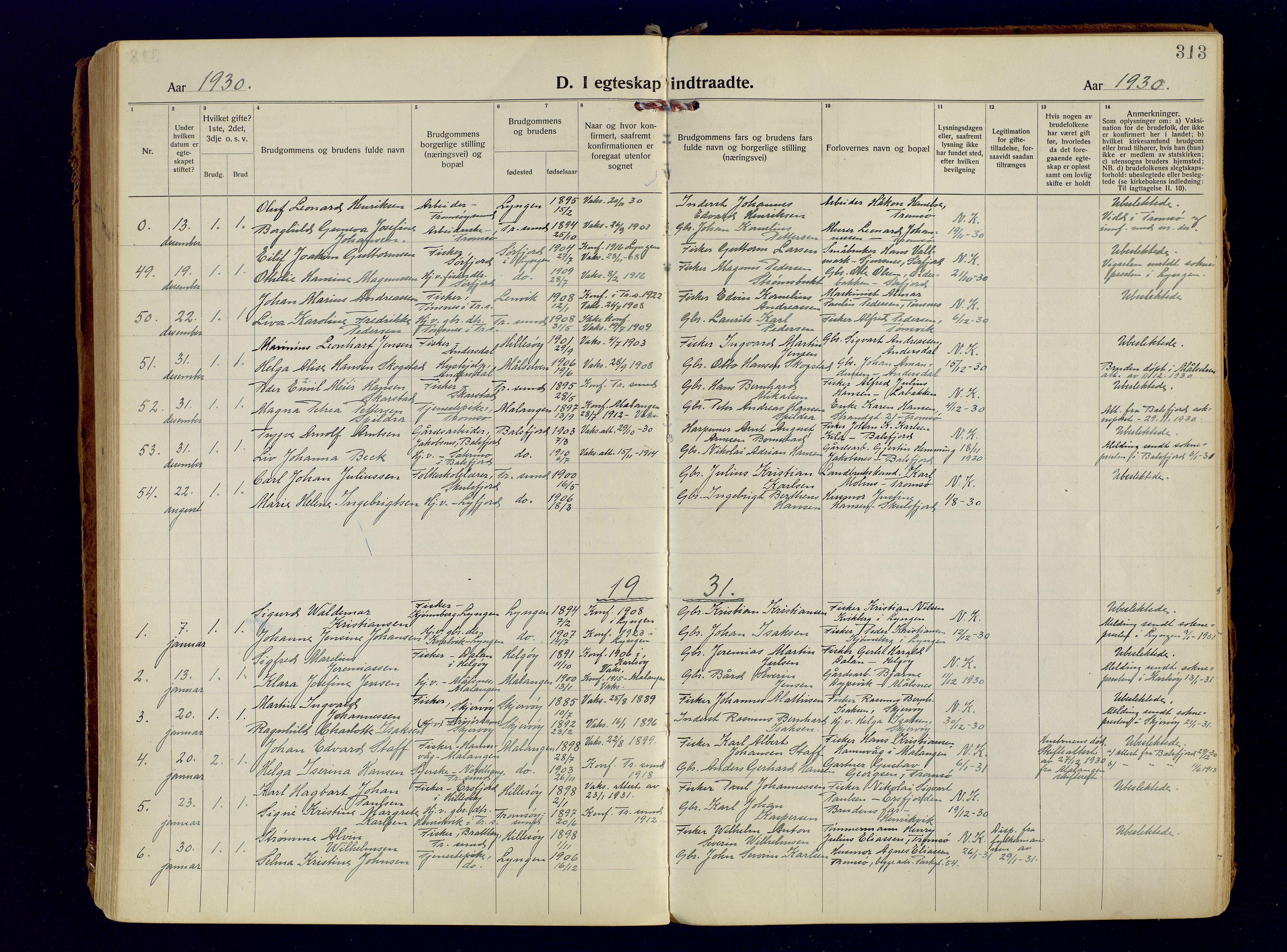 Tromsøysund sokneprestkontor, SATØ/S-1304/G/Ga/L0009kirke: Parish register (official) no. 9, 1922-1934, p. 313