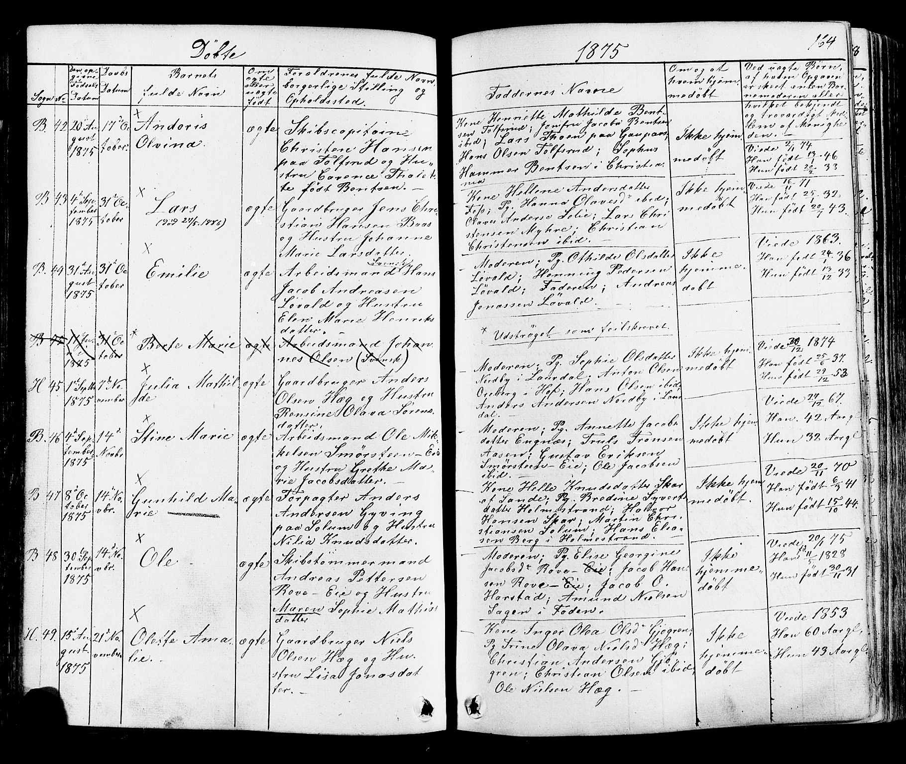 Botne kirkebøker, SAKO/A-340/F/Fa/L0006: Parish register (official) no. I 6, 1836-1877, p. 164