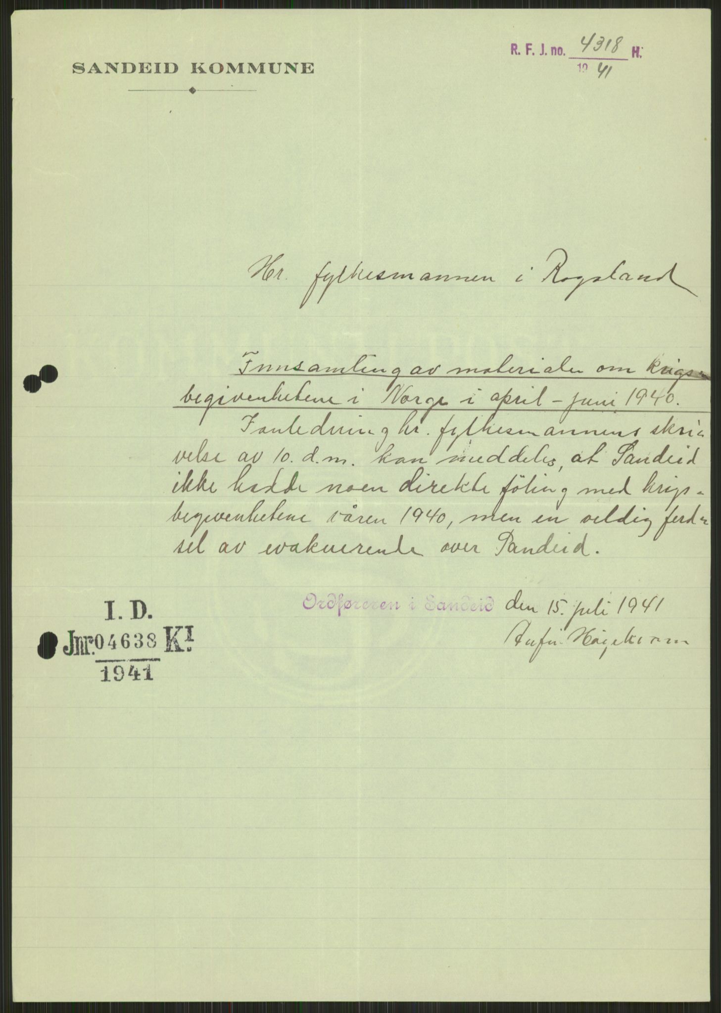 Forsvaret, Forsvarets krigshistoriske avdeling, AV/RA-RAFA-2017/Y/Ya/L0015: II-C-11-31 - Fylkesmenn.  Rapporter om krigsbegivenhetene 1940., 1940, p. 124