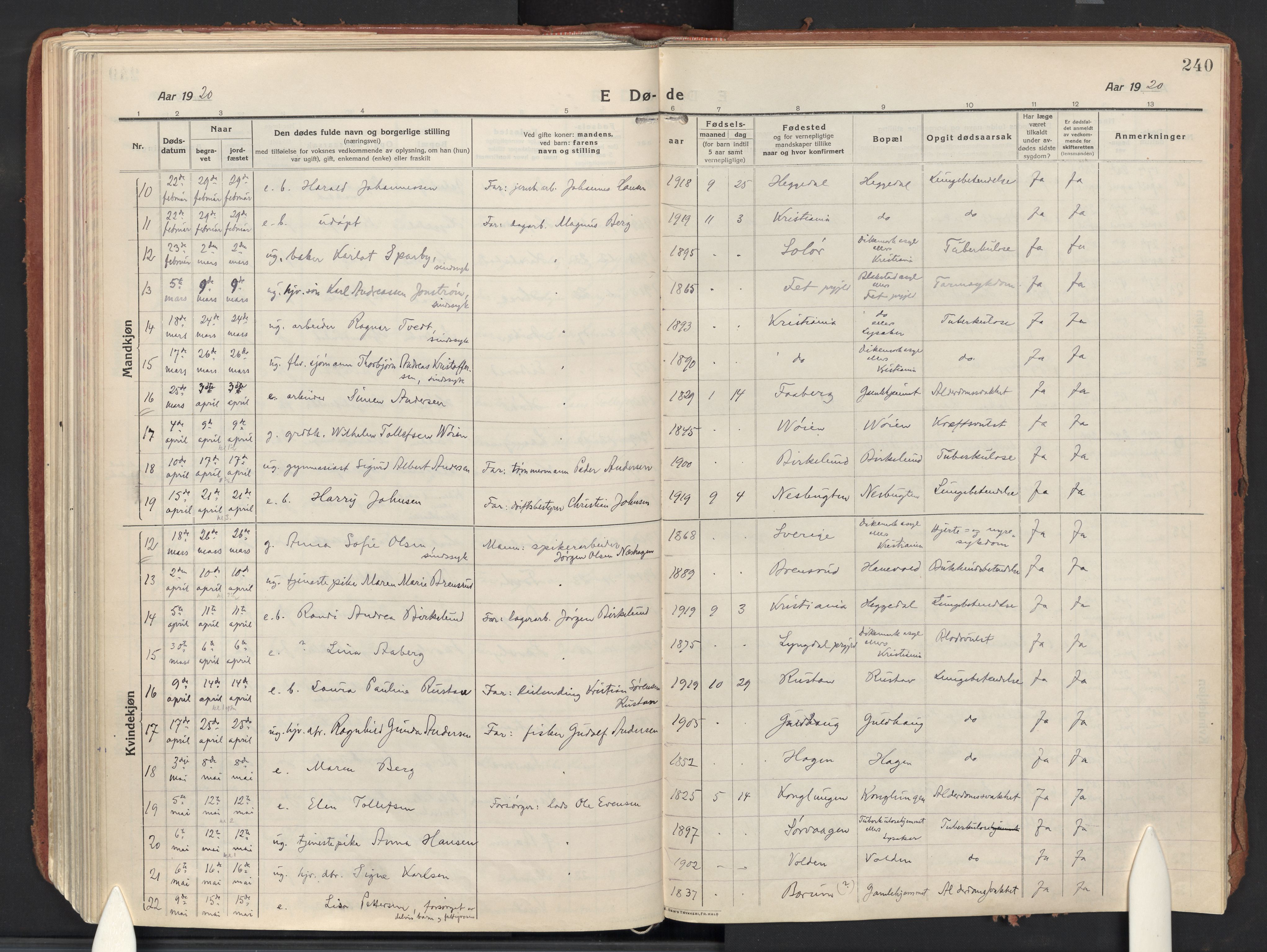 Asker prestekontor Kirkebøker, SAO/A-10256a/F/Fa/L0018: Parish register (official) no. I 18, 1916-1936, p. 240