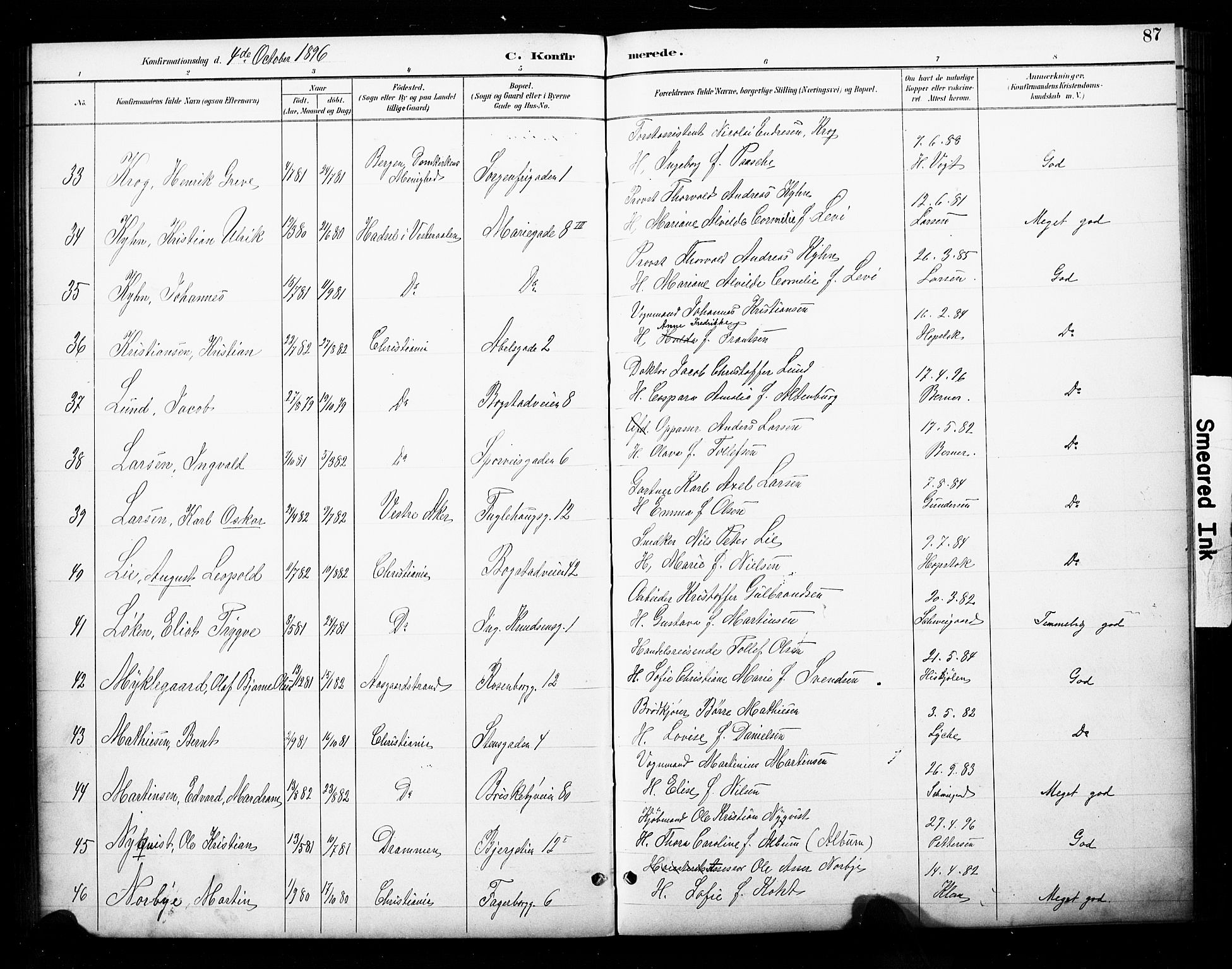 Uranienborg prestekontor Kirkebøker, SAO/A-10877/F/Fa/L0003: Parish register (official) no. 3, 1890-1904, p. 87