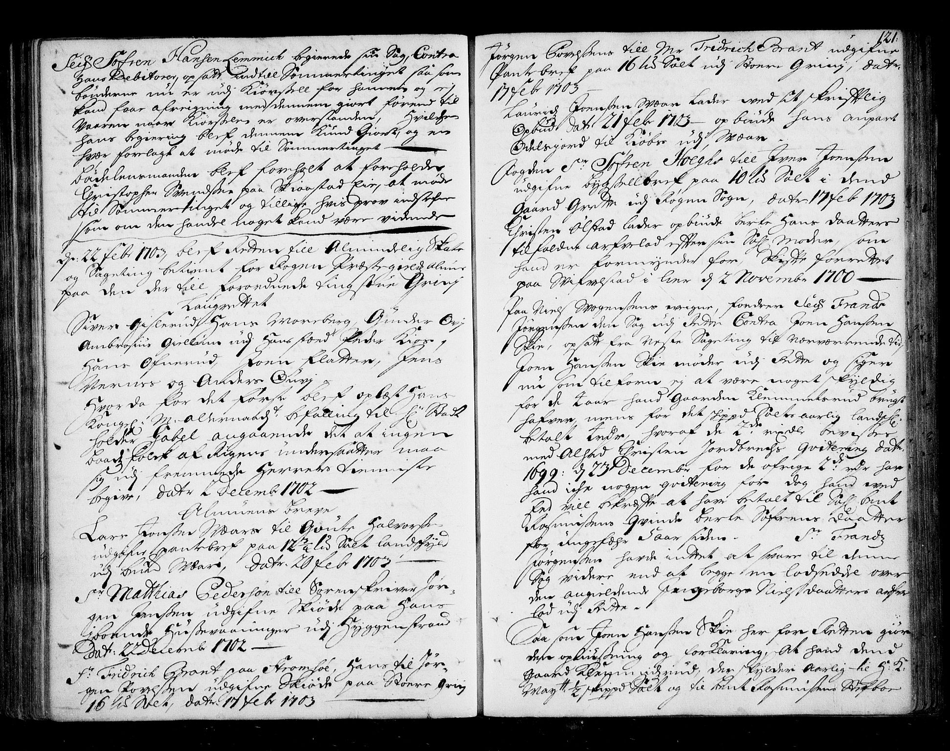 Lier, Røyken og Hurum sorenskriveri, AV/SAKO-A-89/F/Fa/L0039: Tingbok, 1701-1704, p. 121