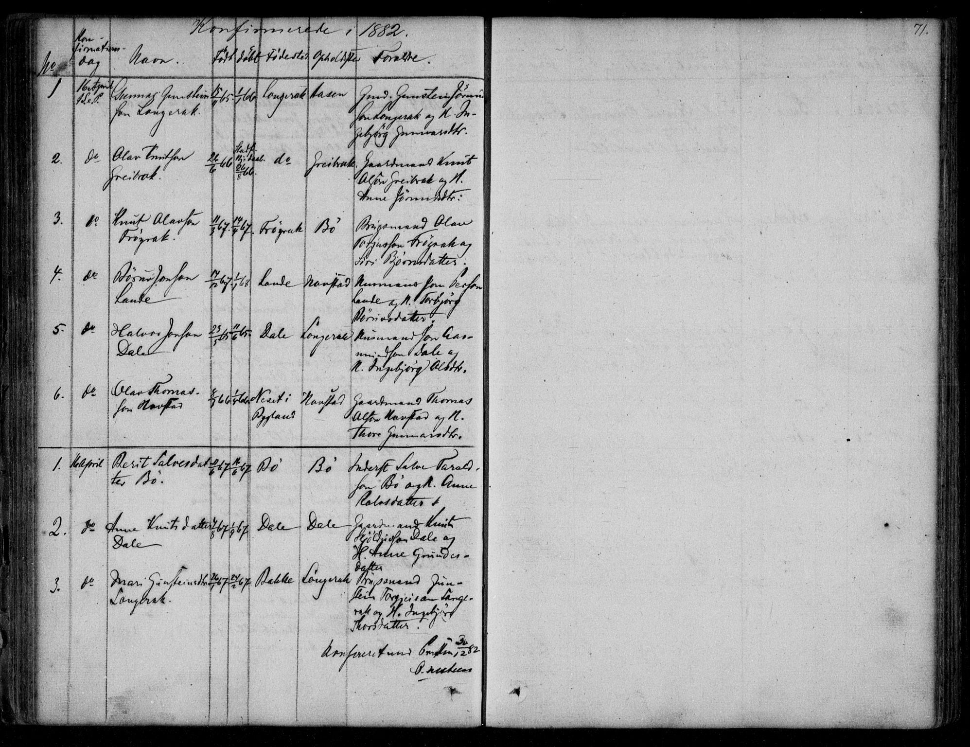 Bygland sokneprestkontor, SAK/1111-0006/F/Fb/Fbd/L0001: Parish register (copy) no. B 1, 1848-1895, p. 71