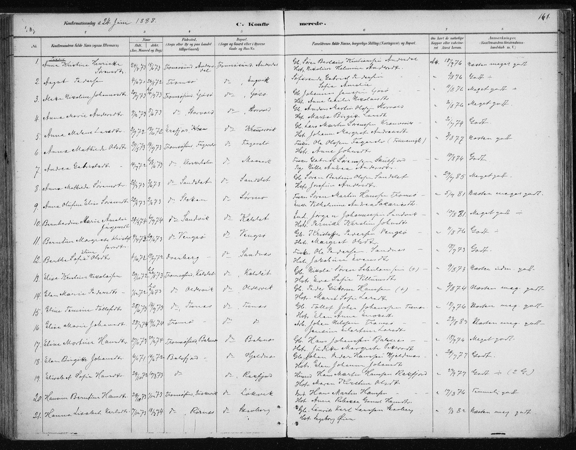 Tromsøysund sokneprestkontor, SATØ/S-1304/G/Ga/L0004kirke: Parish register (official) no. 4, 1880-1888, p. 161