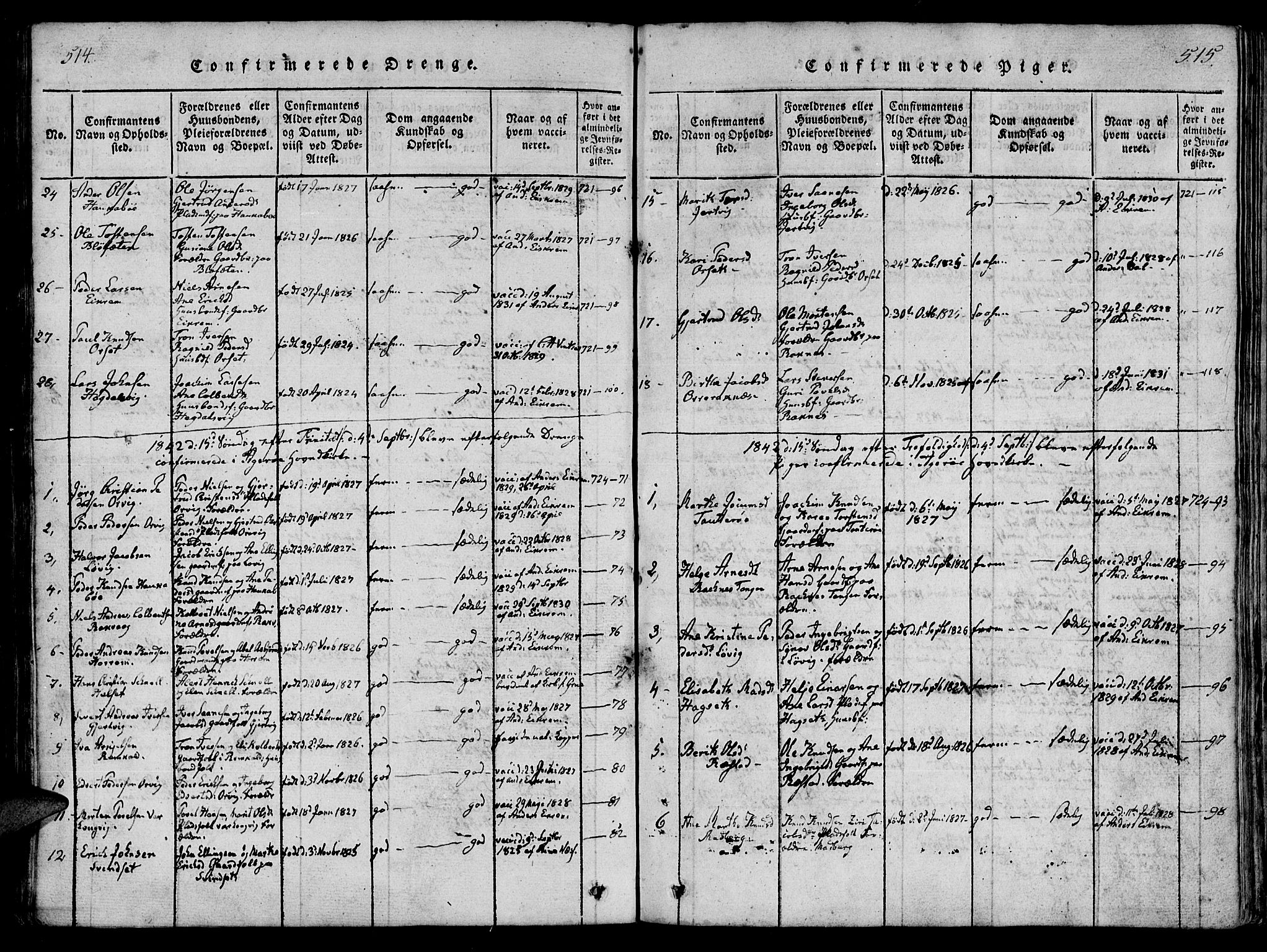 Ministerialprotokoller, klokkerbøker og fødselsregistre - Møre og Romsdal, AV/SAT-A-1454/560/L0718: Parish register (official) no. 560A02, 1817-1844, p. 514-515