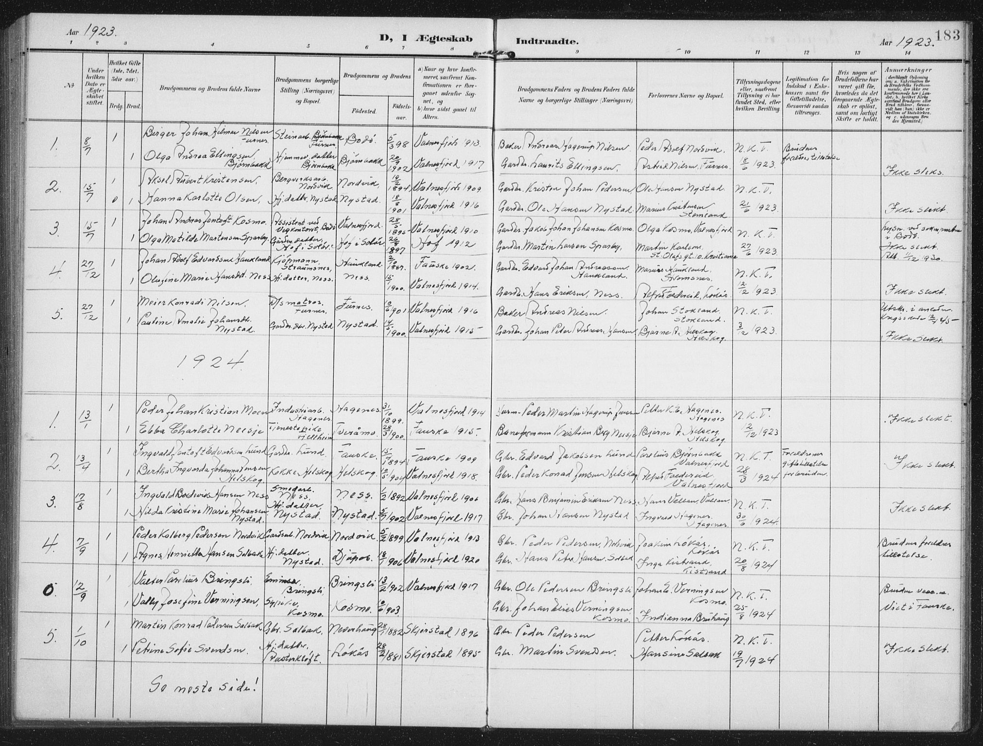 Ministerialprotokoller, klokkerbøker og fødselsregistre - Nordland, AV/SAT-A-1459/851/L0726: Parish register (copy) no. 851C01, 1902-1924, p. 183