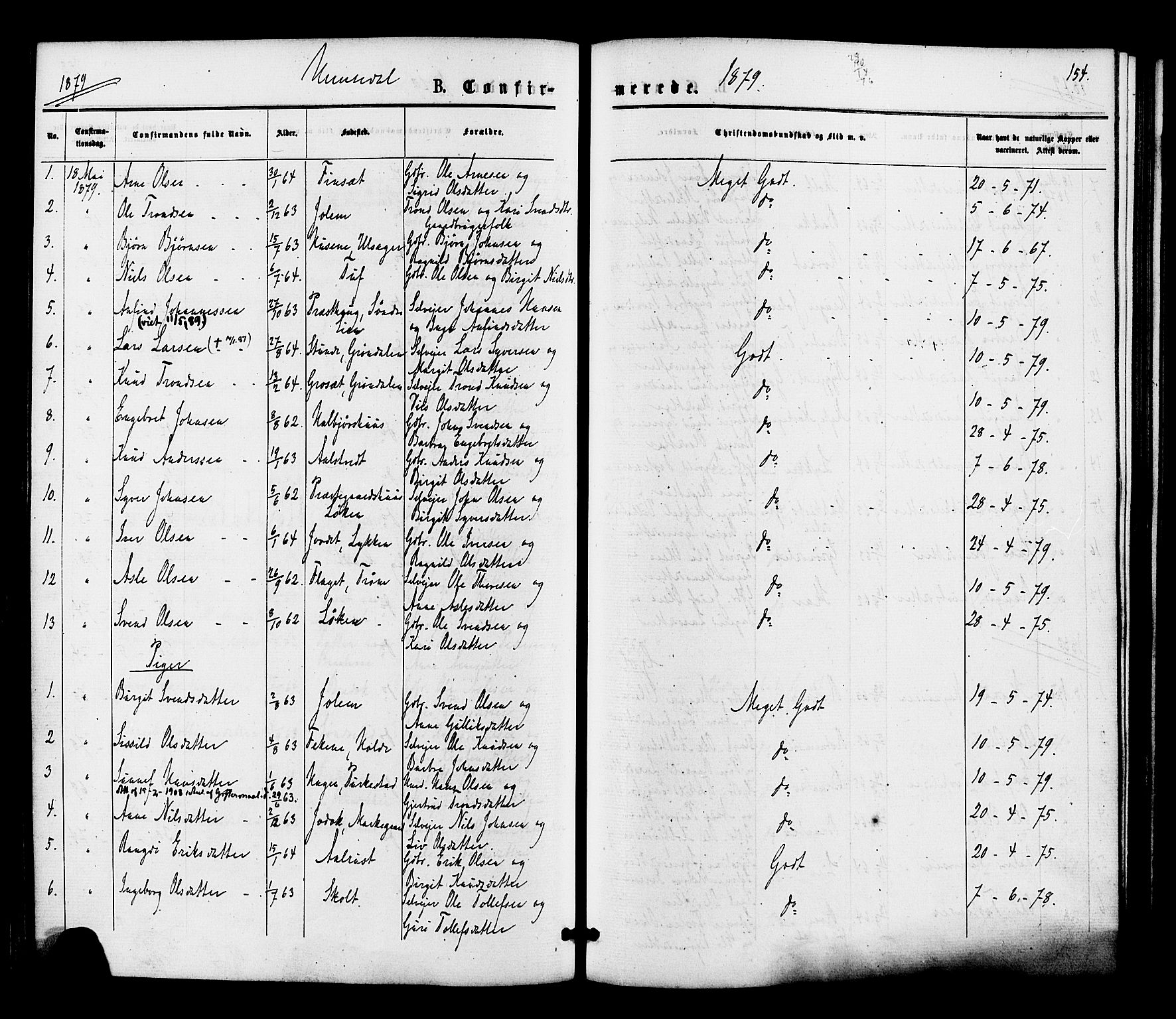 Gol kirkebøker, SAKO/A-226/F/Fa/L0004: Parish register (official) no. I 4, 1876-1886, p. 154