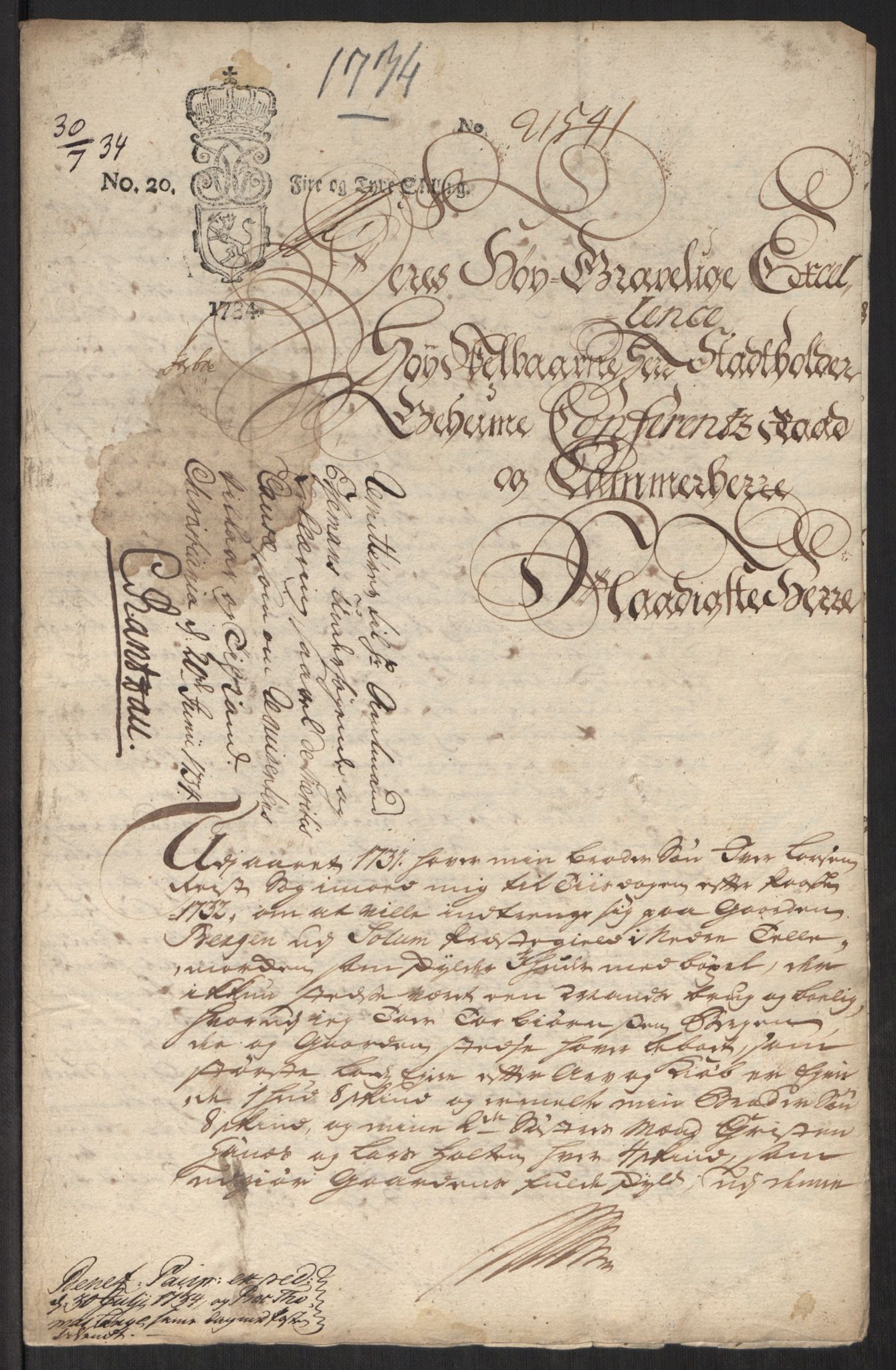 Stattholderembetet 1572-1771, AV/RA-EA-2870/Ef/L0107: Brev fra embetsmenn og andre, 1733-1734, p. 322