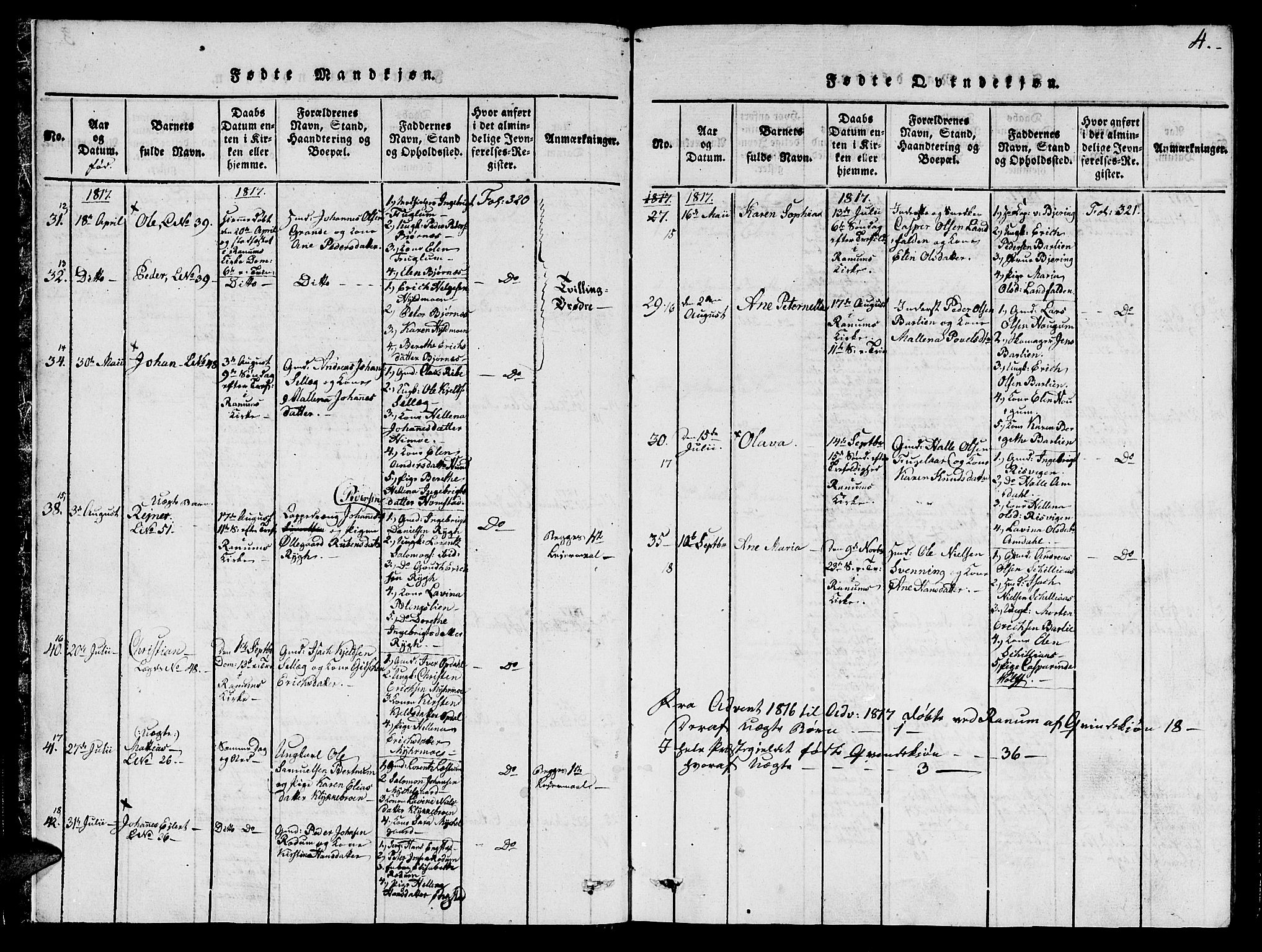 Ministerialprotokoller, klokkerbøker og fødselsregistre - Nord-Trøndelag, SAT/A-1458/764/L0546: Parish register (official) no. 764A06 /1, 1816-1823, p. 4