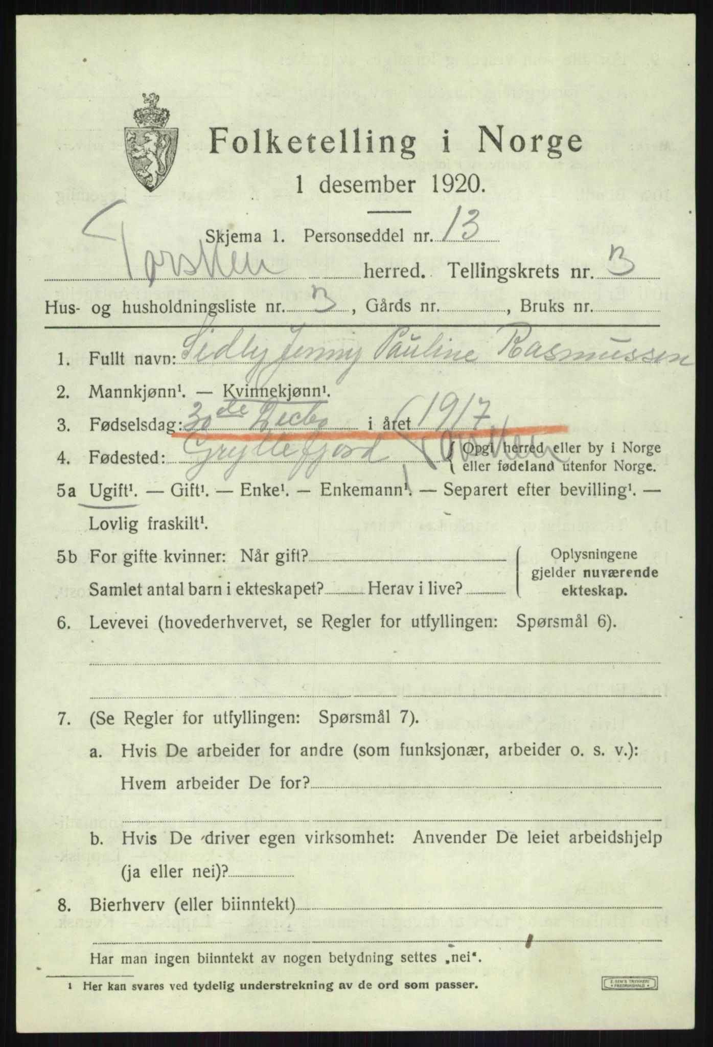 SATØ, 1920 census for Torsken, 1920, p. 914
