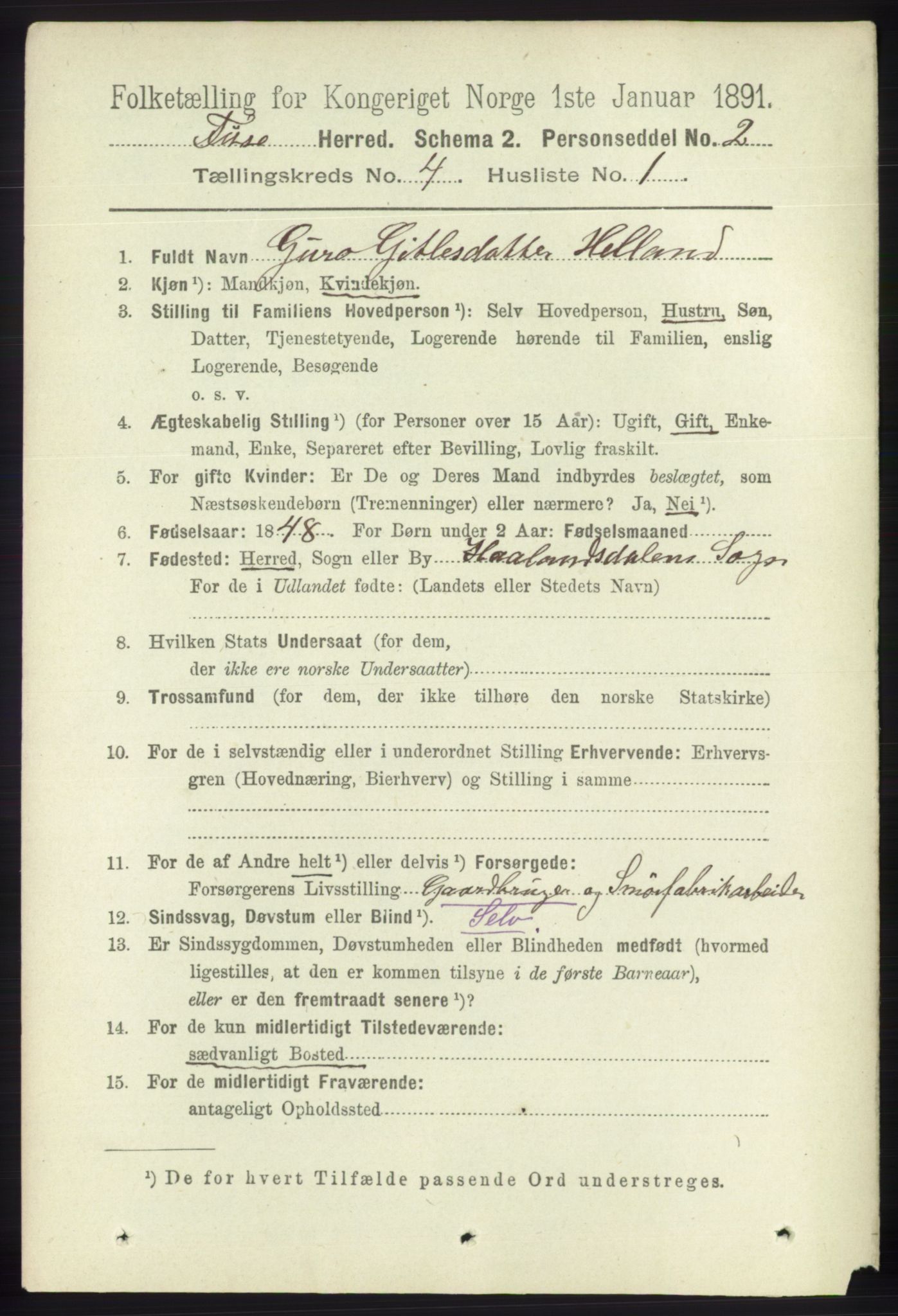 RA, 1891 census for 1241 Fusa, 1891, p. 705