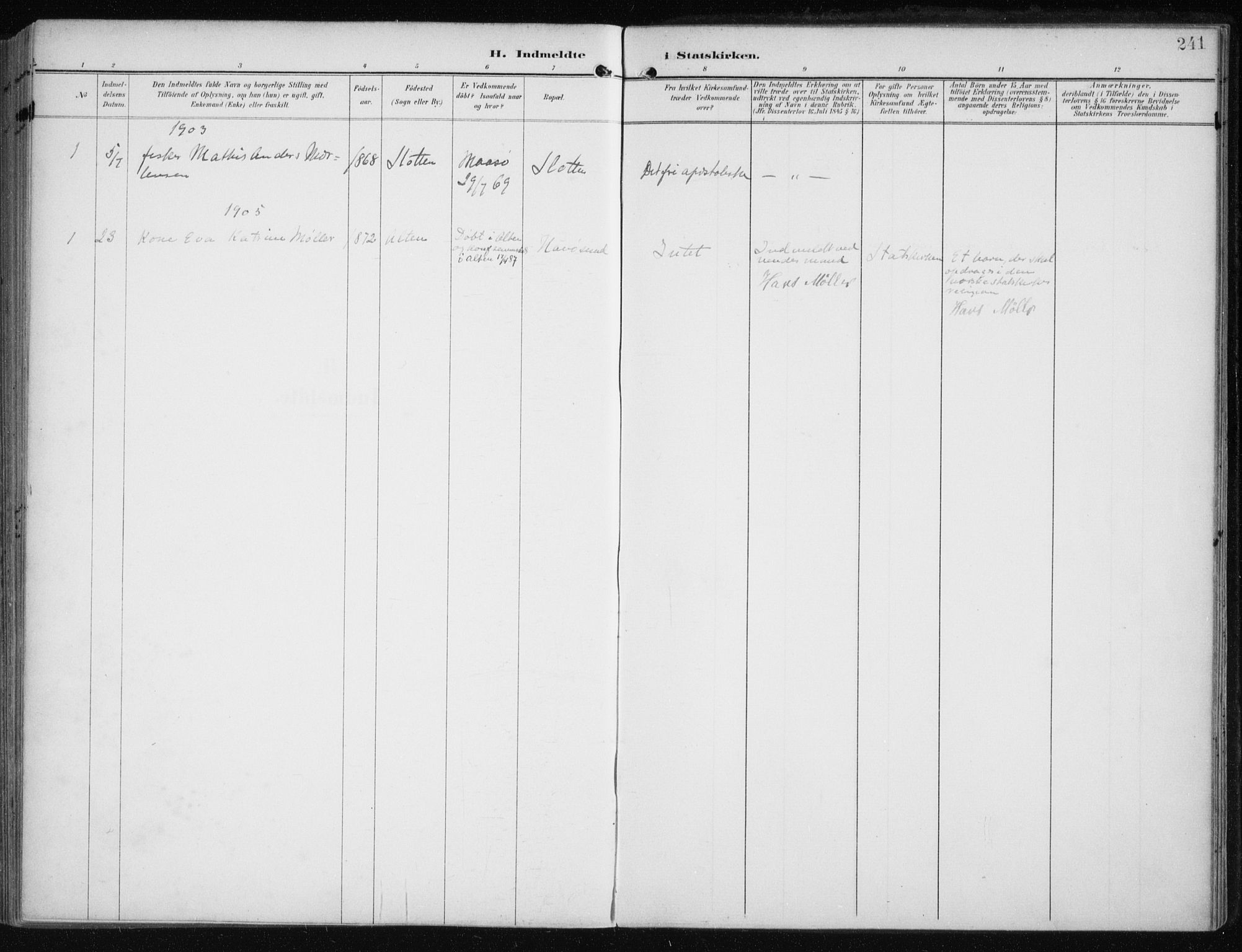 Måsøy sokneprestkontor, SATØ/S-1348/H/Ha/L0009kirke: Parish register (official) no. 9, 1903-1914, p. 241