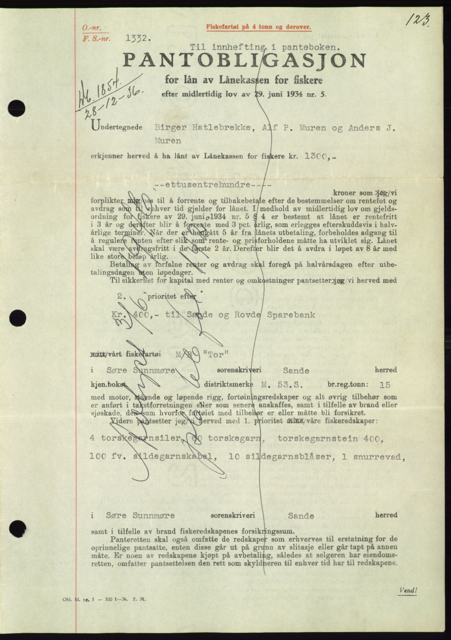 Søre Sunnmøre sorenskriveri, AV/SAT-A-4122/1/2/2C/L0062: Mortgage book no. 56, 1936-1937, Diary no: : 1854/1936