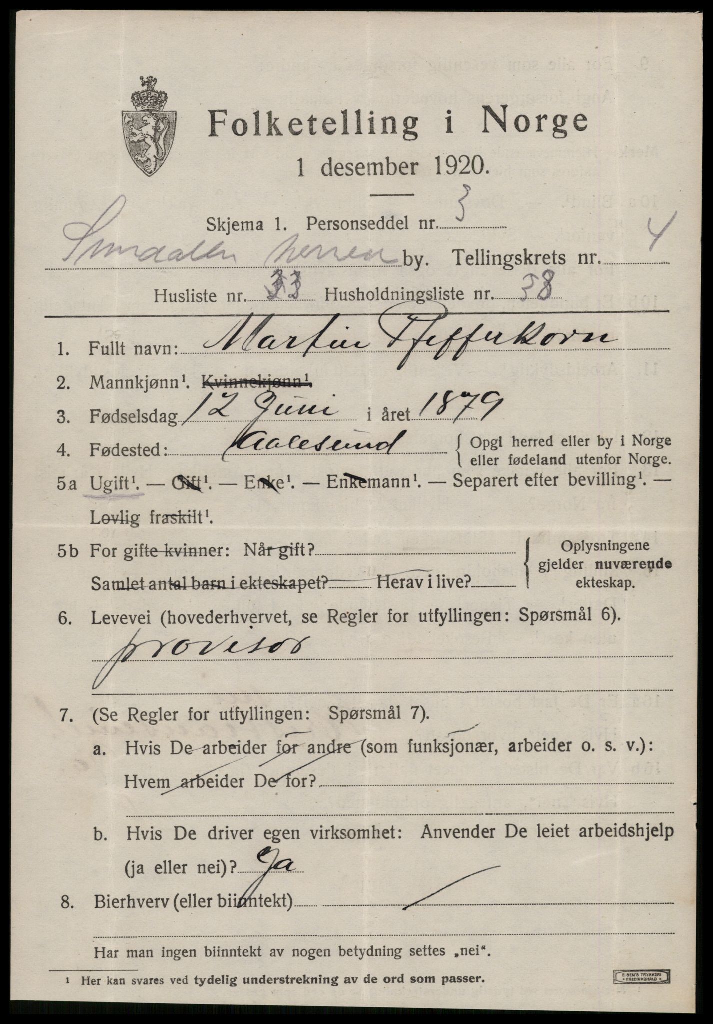 SAT, 1920 census for Sunndal, 1920, p. 2910