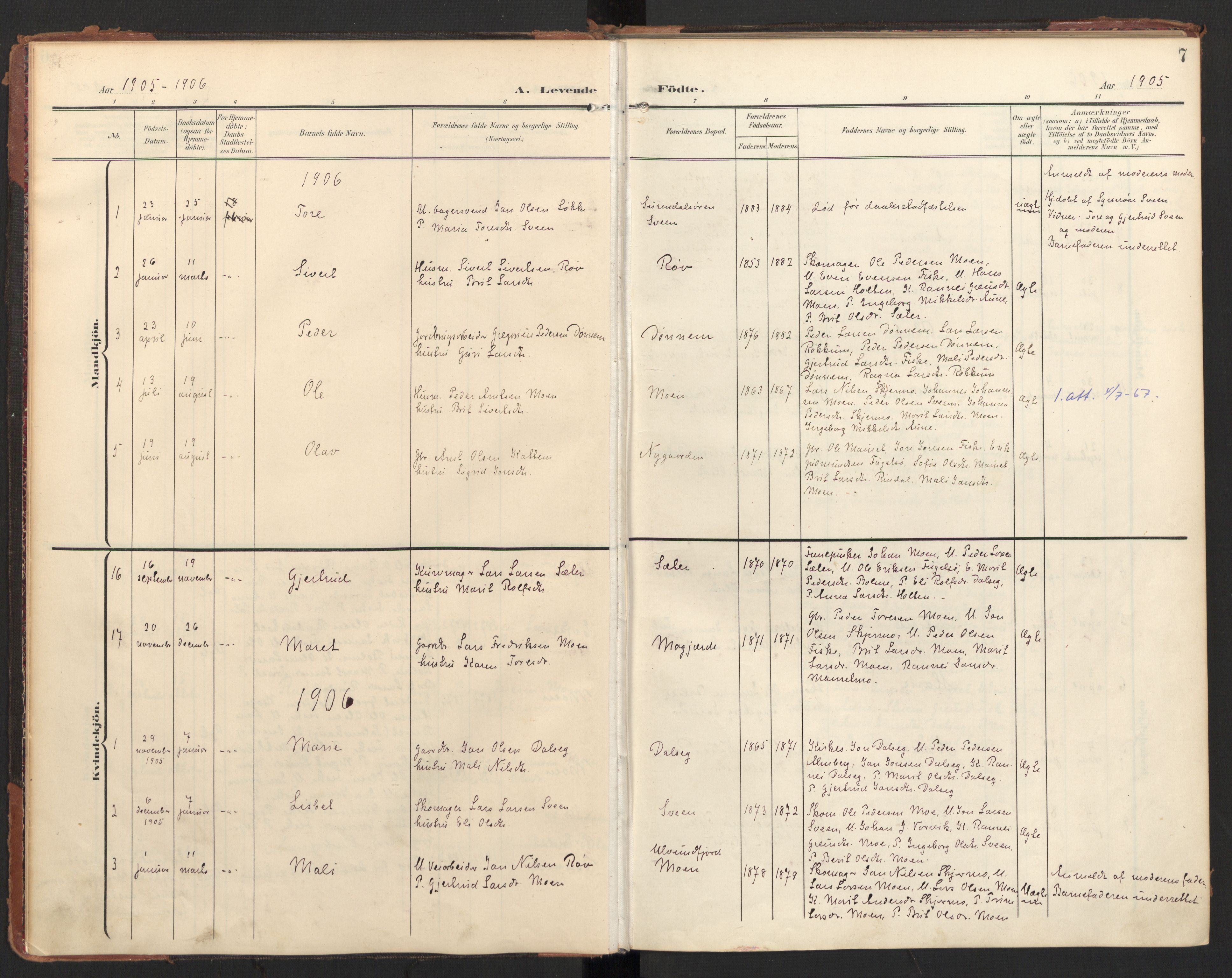 Ministerialprotokoller, klokkerbøker og fødselsregistre - Møre og Romsdal, SAT/A-1454/597/L1063: Parish register (official) no. 597A02, 1905-1923, p. 7