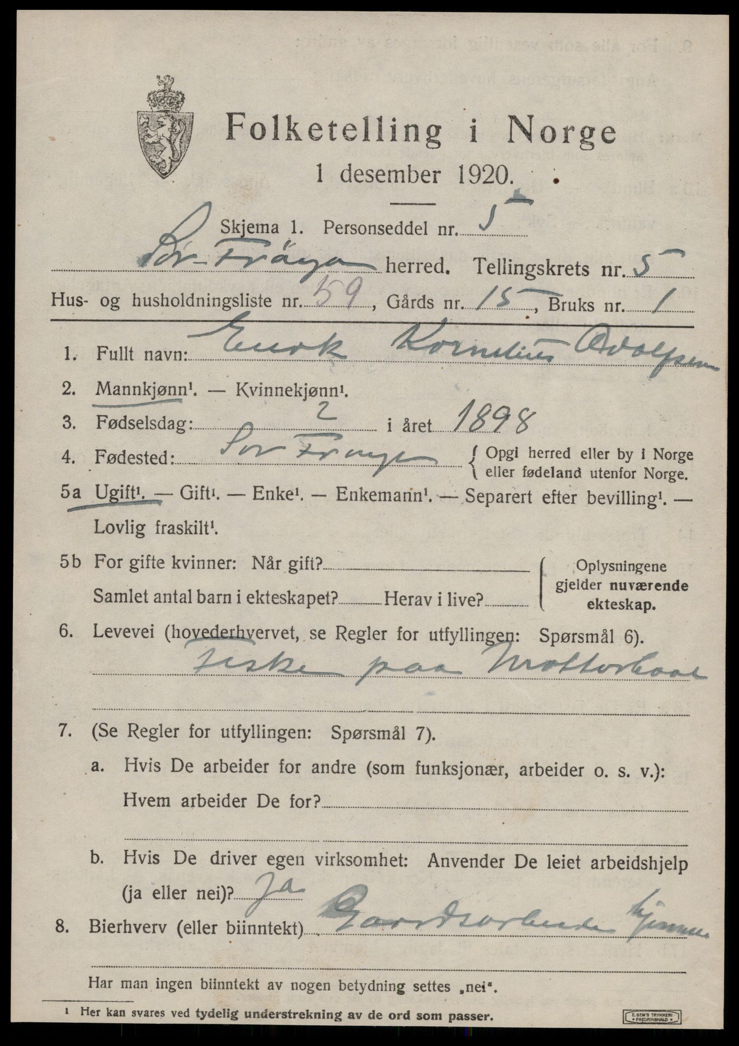 SAT, 1920 census for Sør-Frøya, 1920, p. 5139