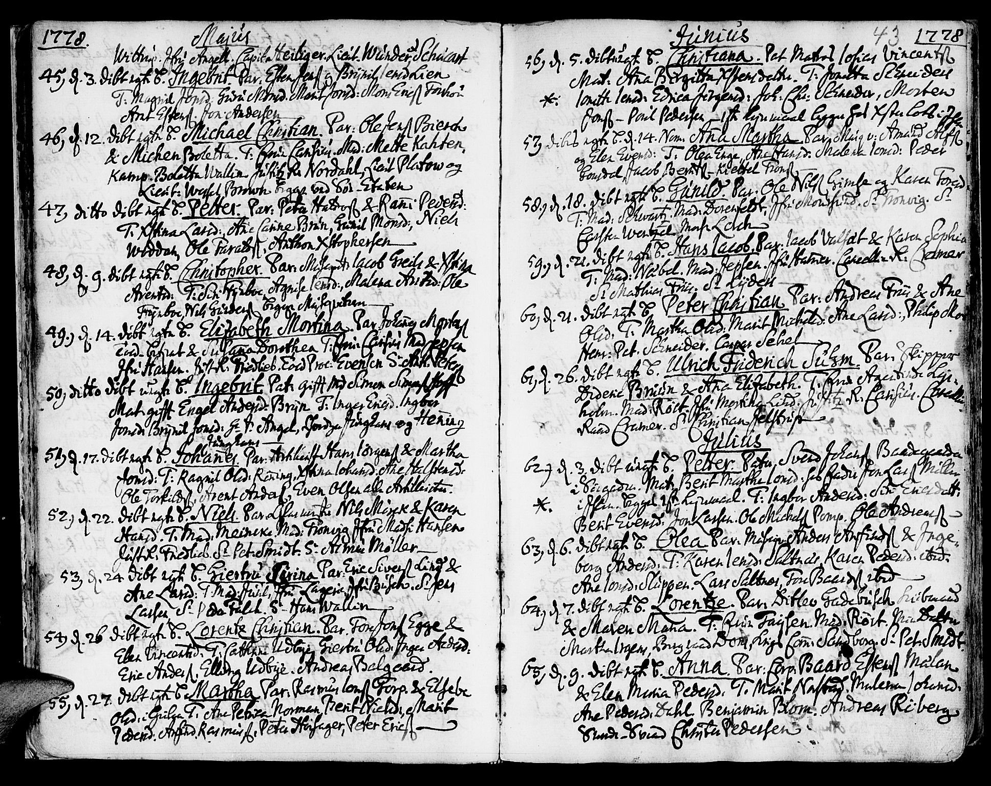 Ministerialprotokoller, klokkerbøker og fødselsregistre - Sør-Trøndelag, SAT/A-1456/601/L0039: Parish register (official) no. 601A07, 1770-1819, p. 43