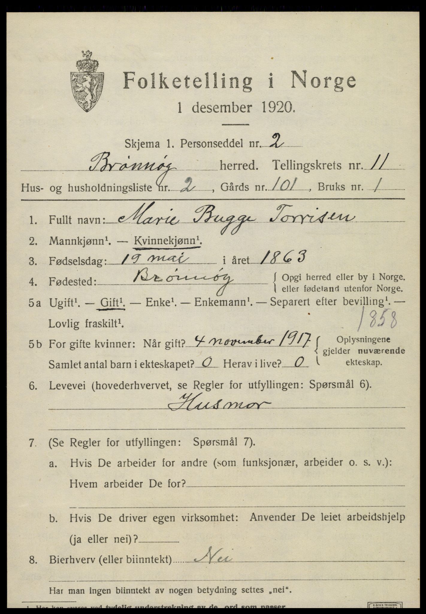 SAT, 1920 census for Brønnøy, 1920, p. 8156