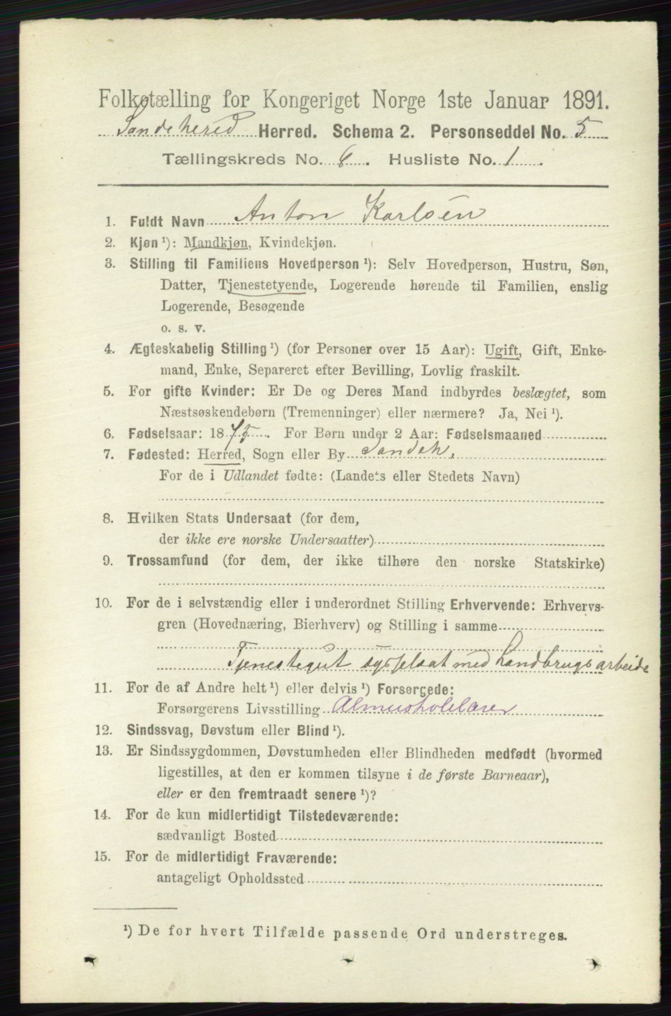 RA, 1891 census for 0724 Sandeherred, 1891, p. 3516