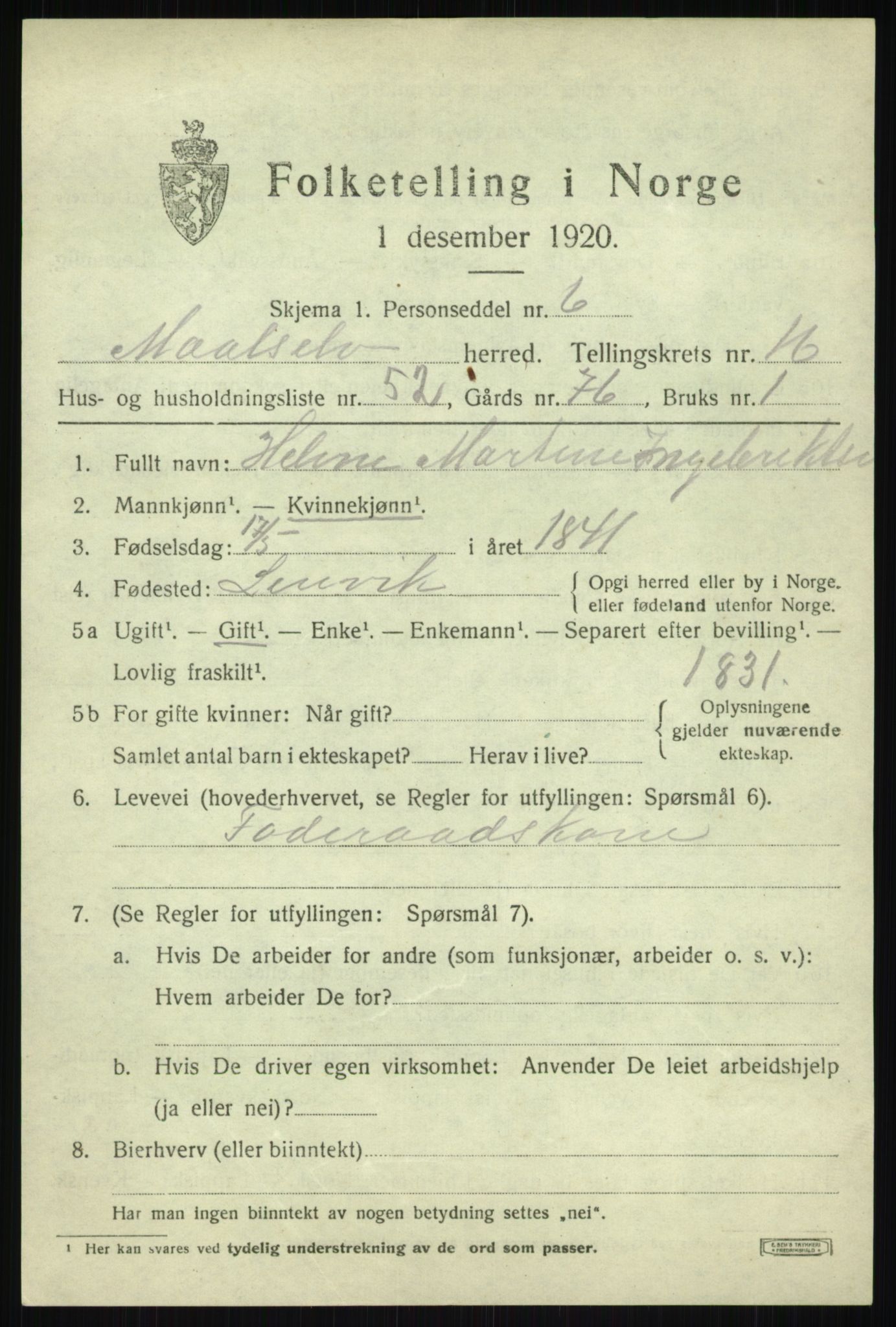 SATØ, 1920 census for Målselv, 1920, p. 8627